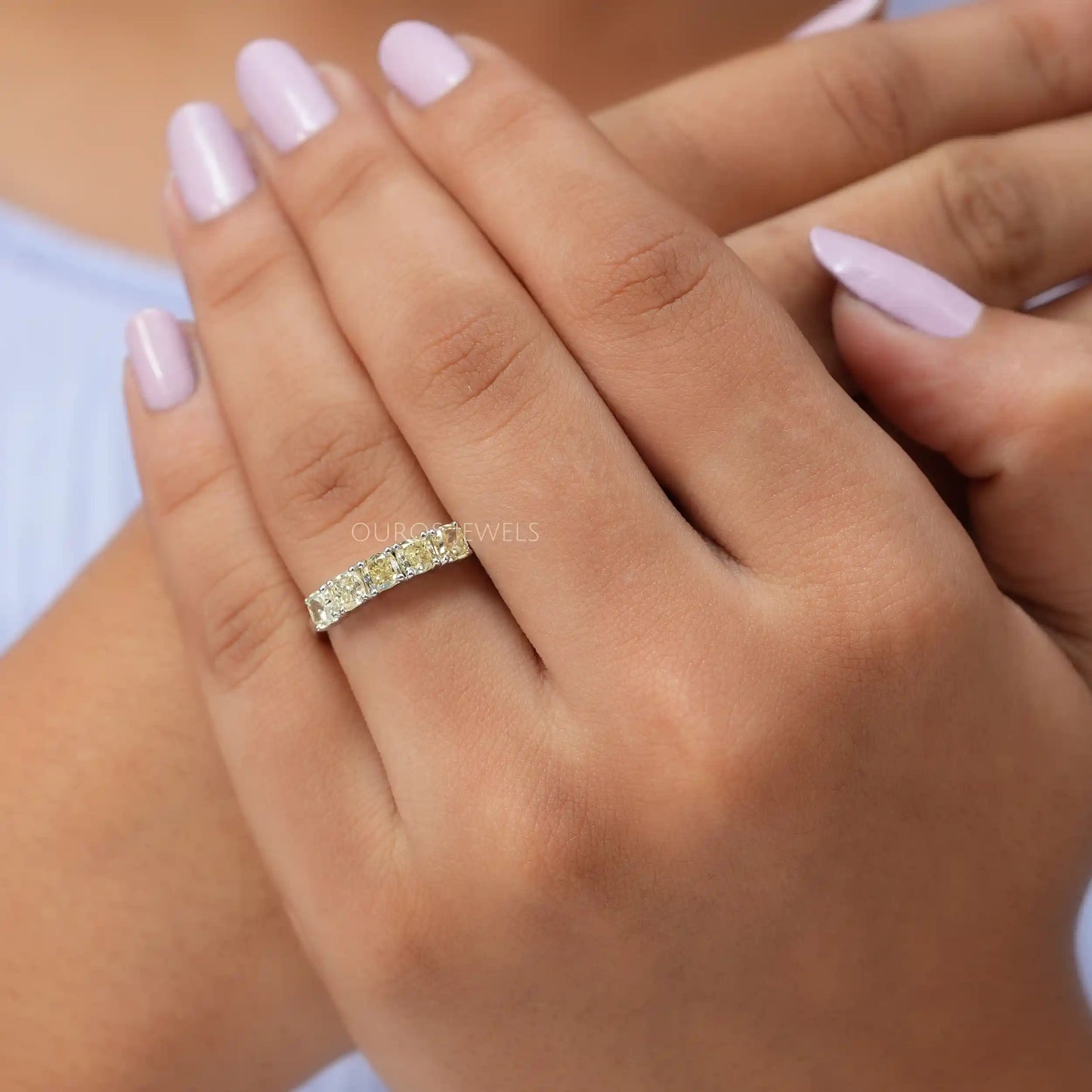 Five Stone Yellow Cushion Cut Diamond Ring