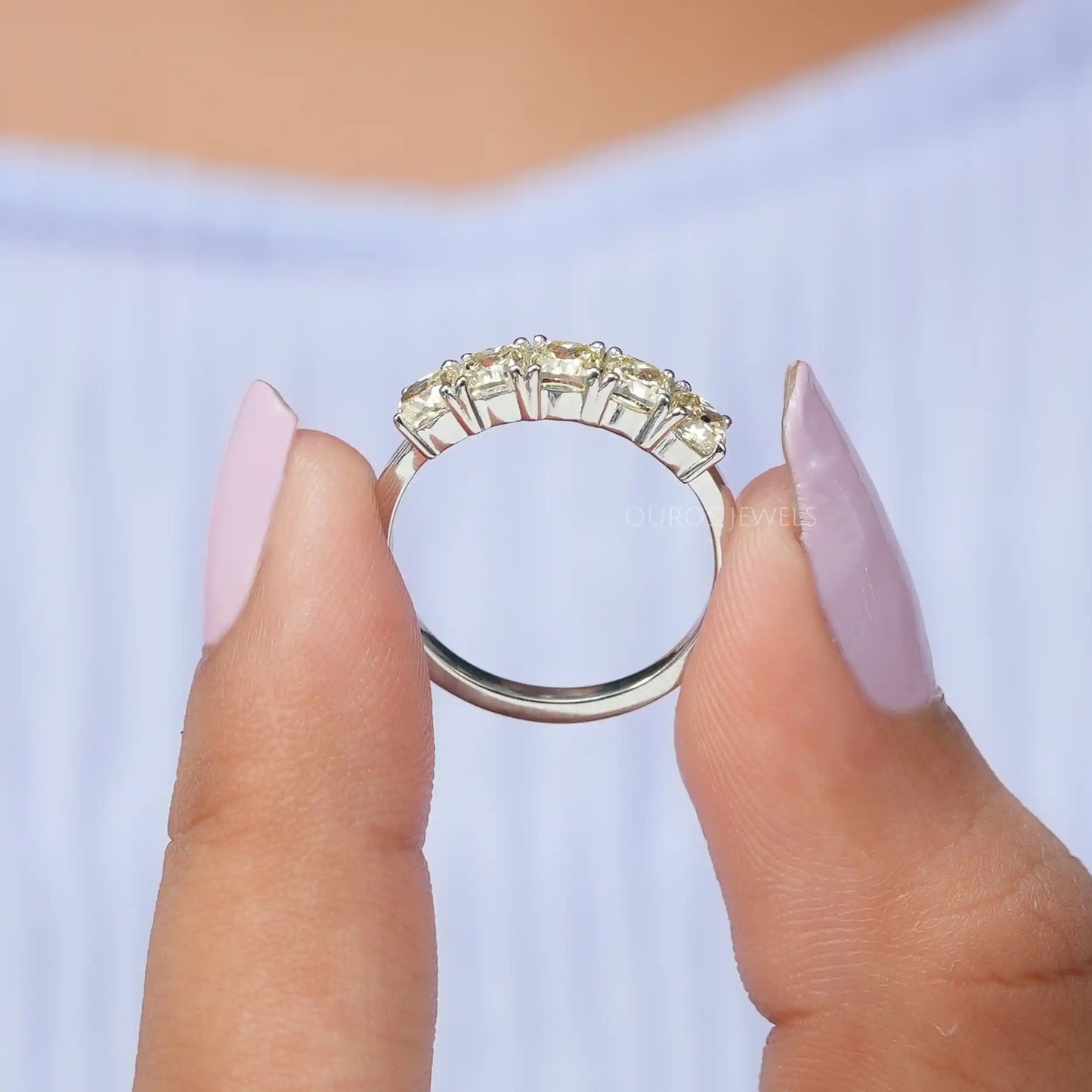 Five Stone Yellow Cushion Cut Diamond Ring