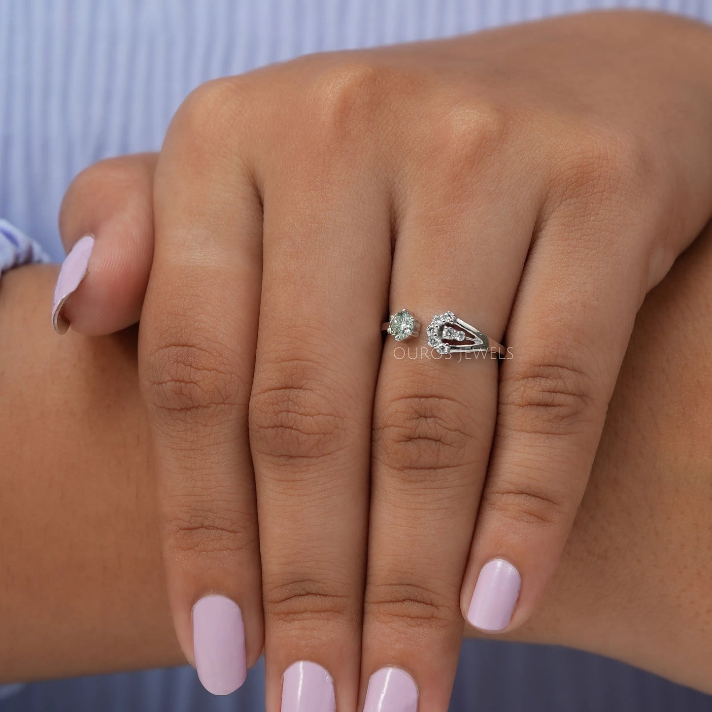 Green Round Cut Open Cuff Dainty Ring