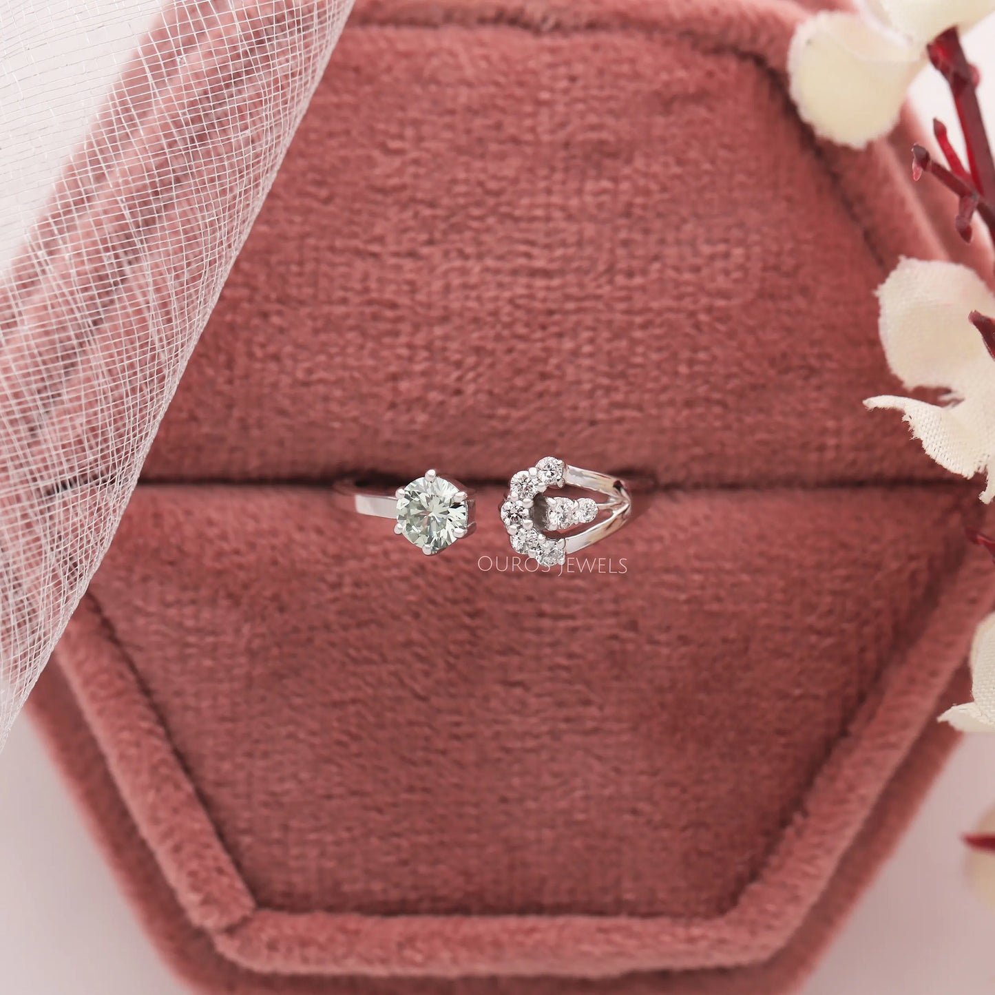Green Round Cut Open Cuff Dainty Ring