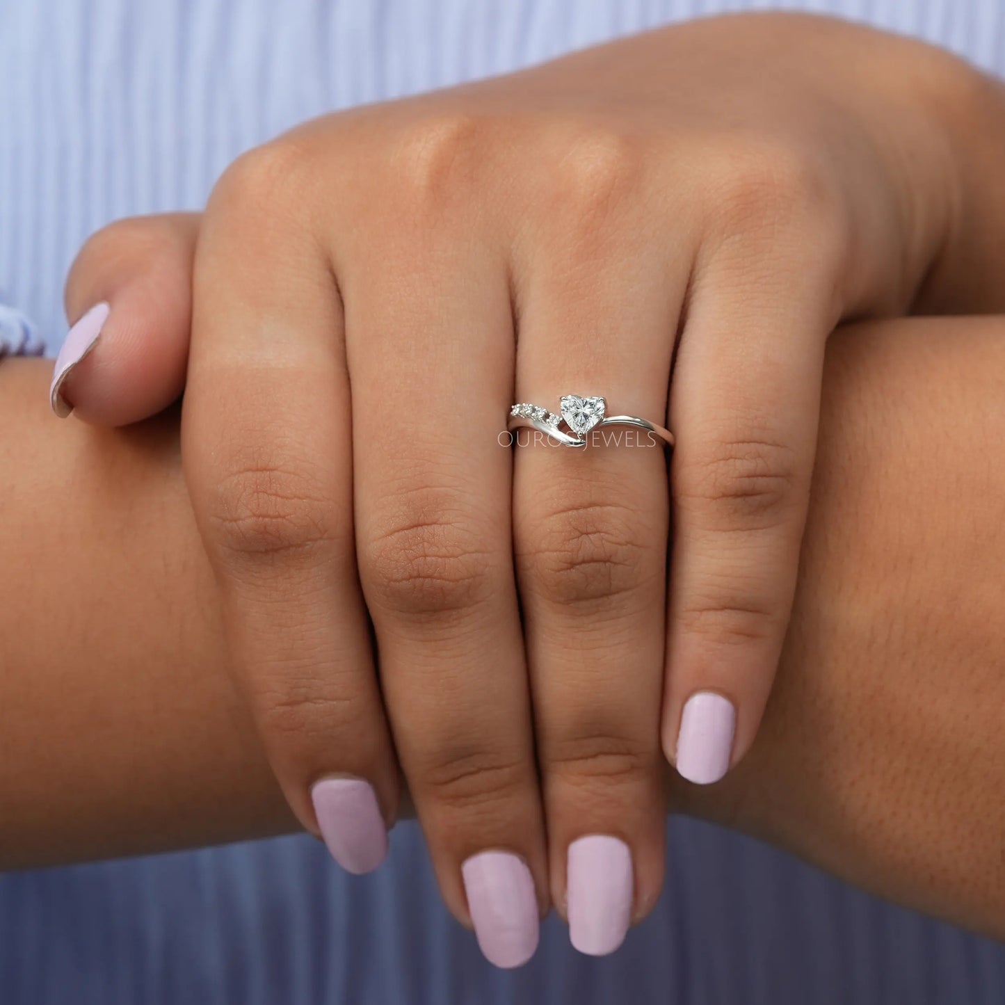 Heart Cut Accent Diamond Bypass Ring