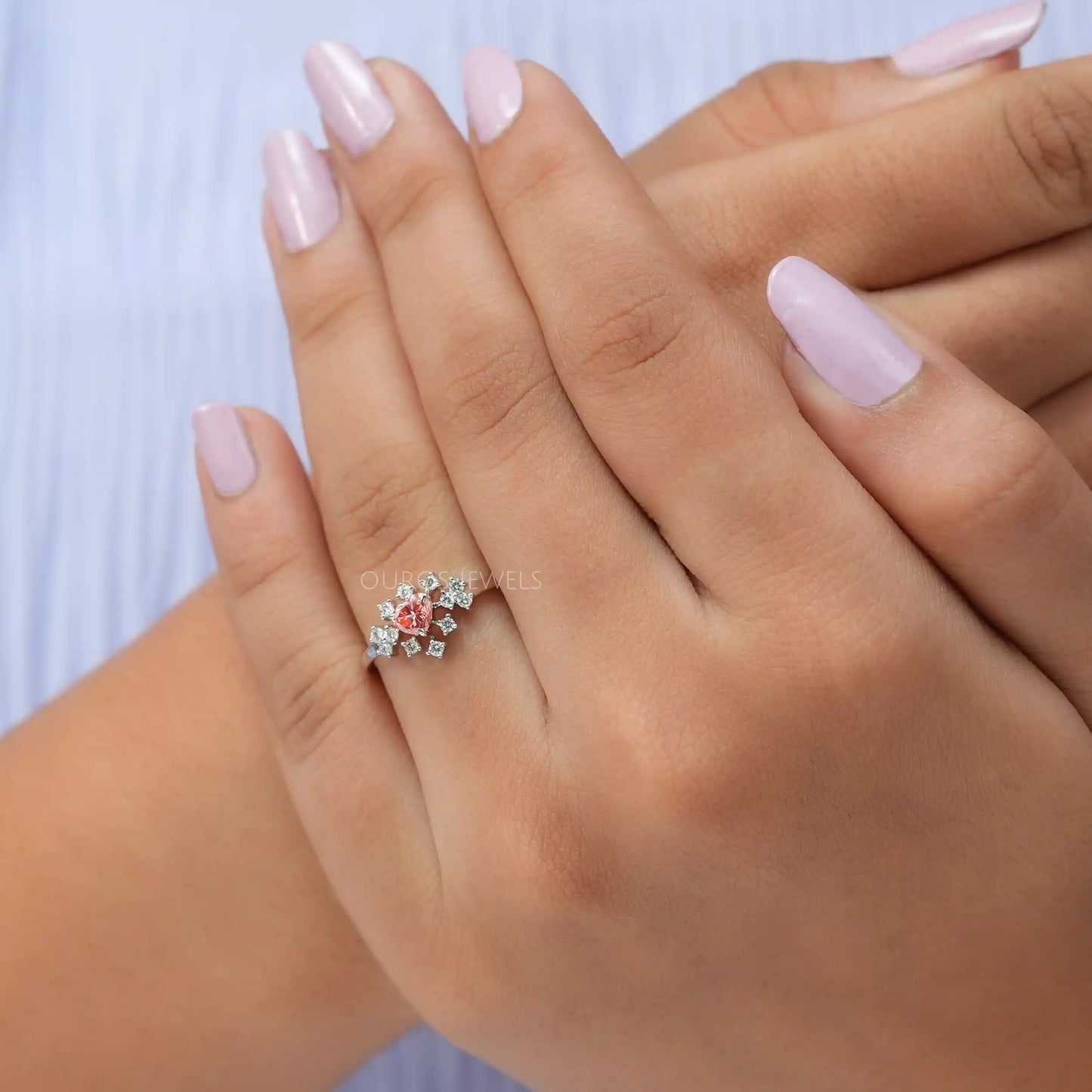 Pink Heart Cut Diamond Cluster Ring