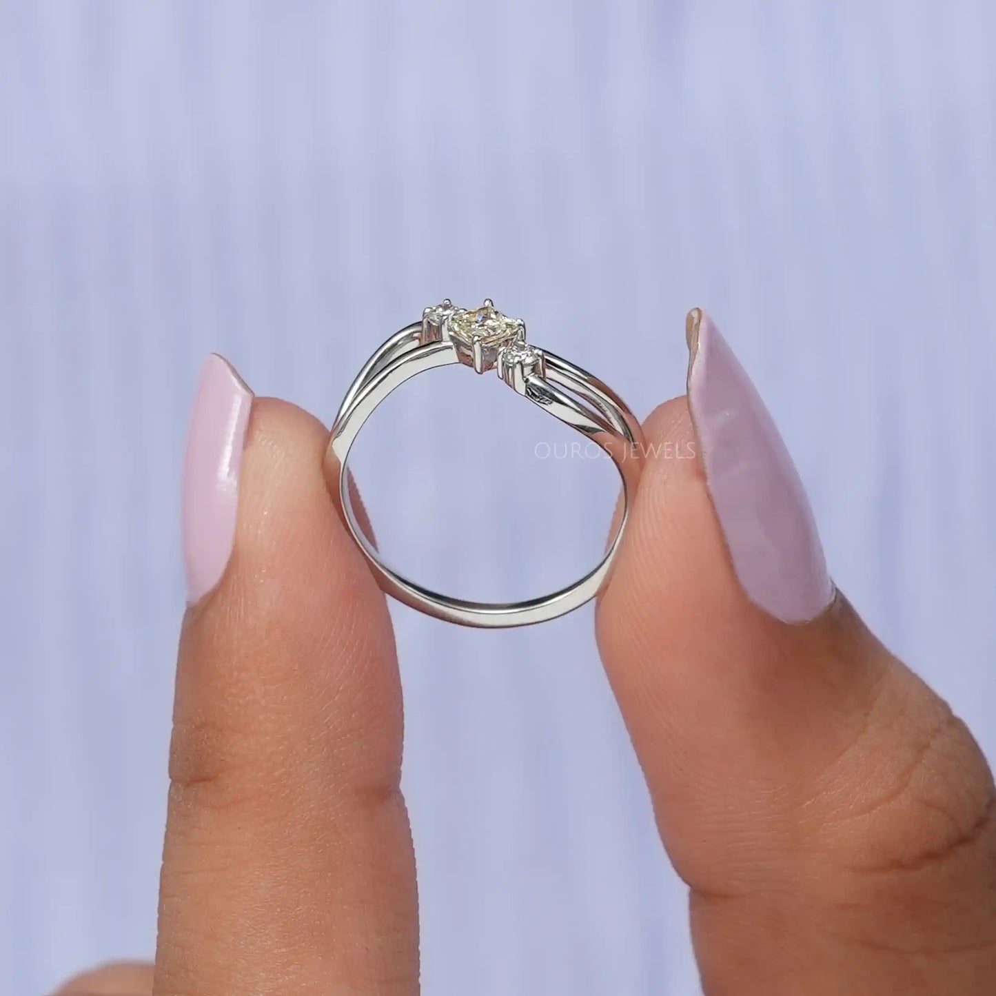 Yellow Princess Cut Three Stone Ring