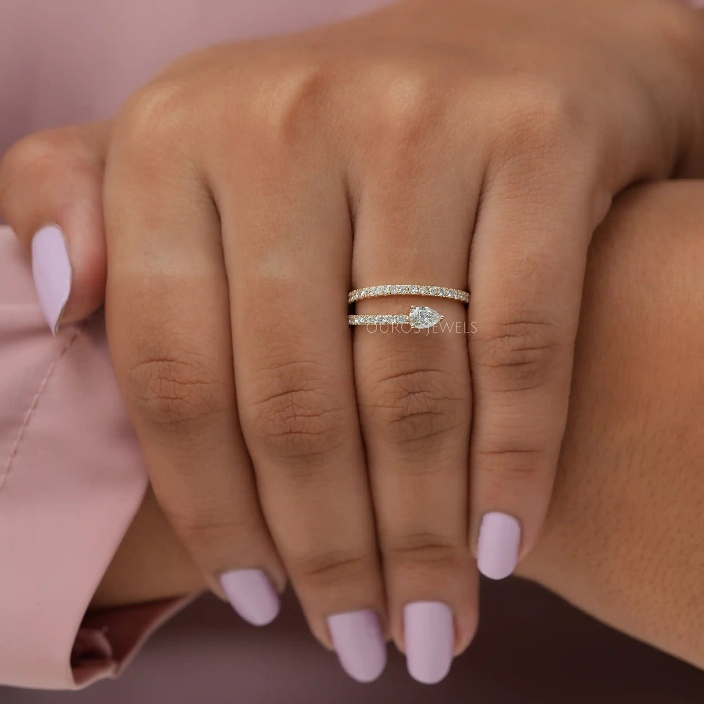 Pear & Round Diamond Double Row Ring