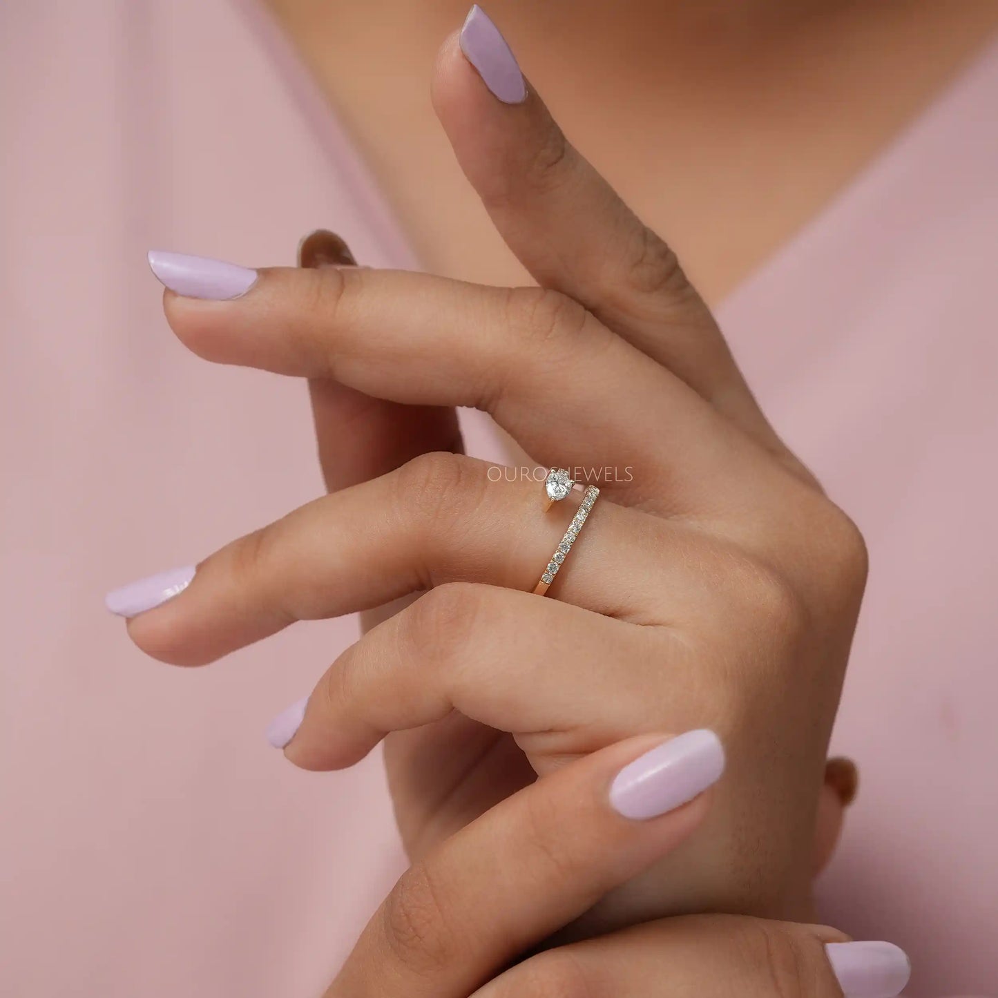 Pear & Round Diamond Double Row Ring