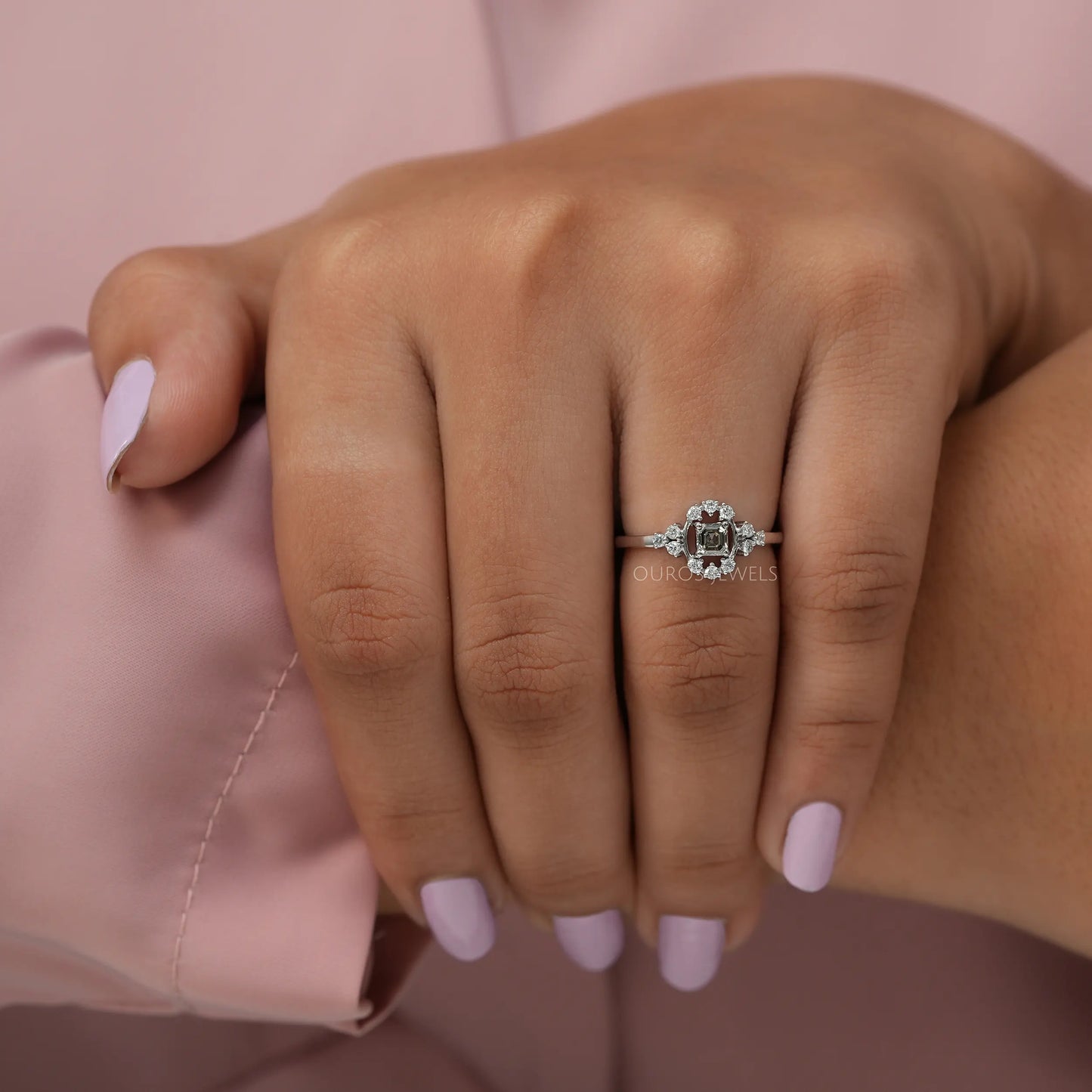 Olive Asscher Diamond Cluster Ring