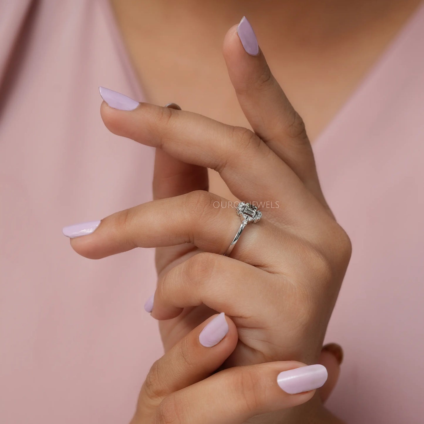 Olive Asscher Diamond Cluster Ring