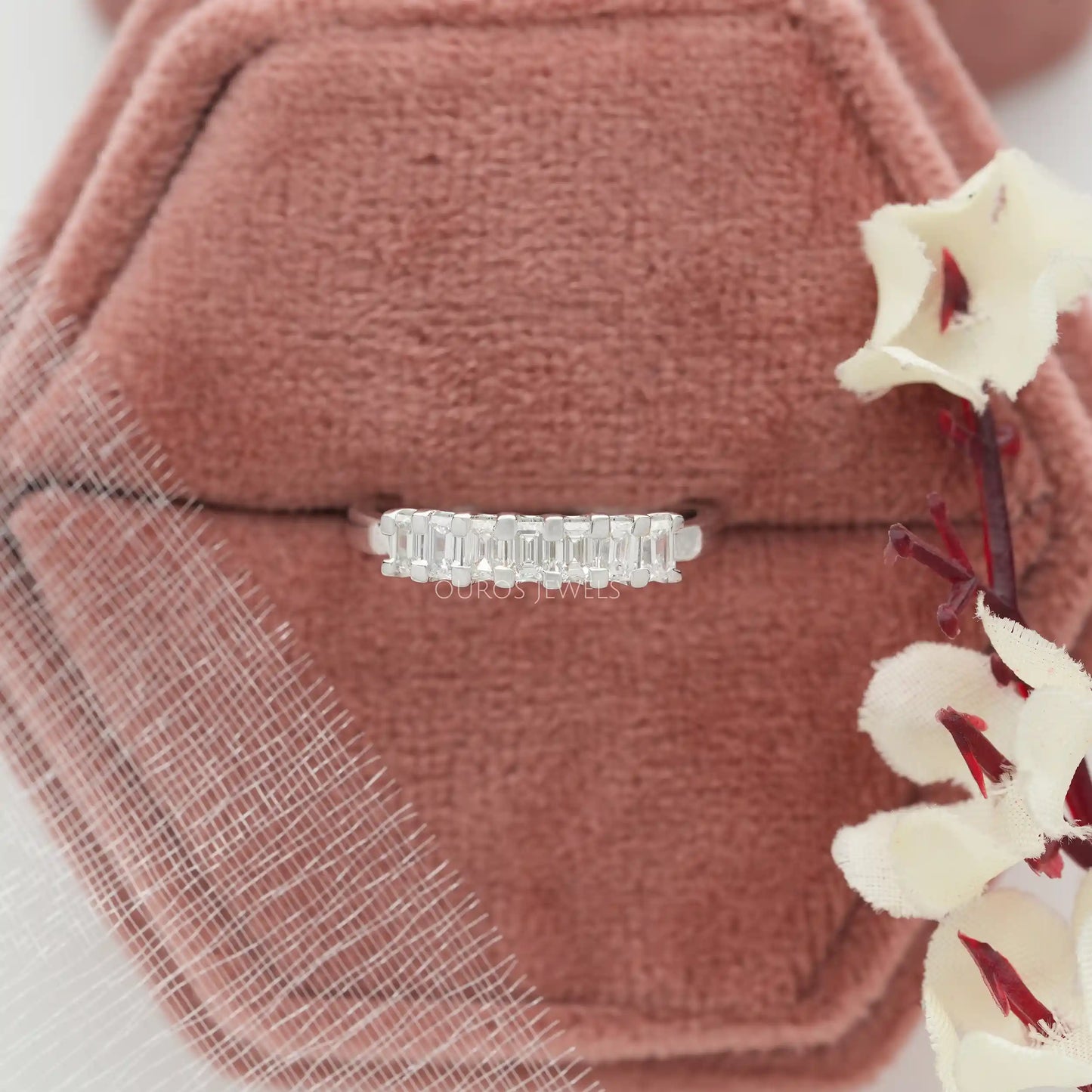 Emerald Diamond Half Eternity Band