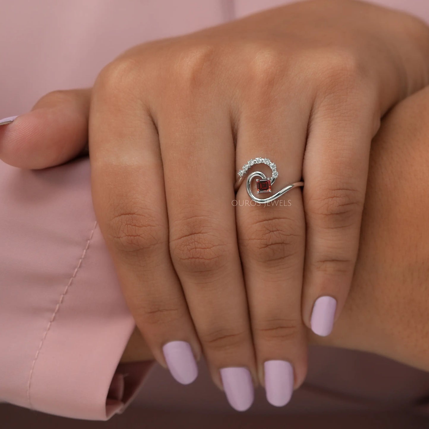 Red Asscher Diamond Tourbillon Ring