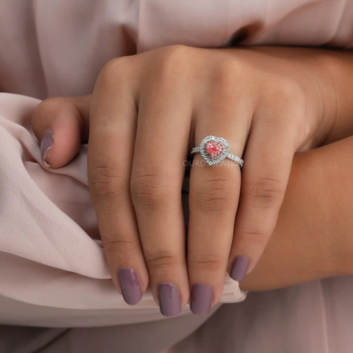 Pink Heart Double Halo Ring