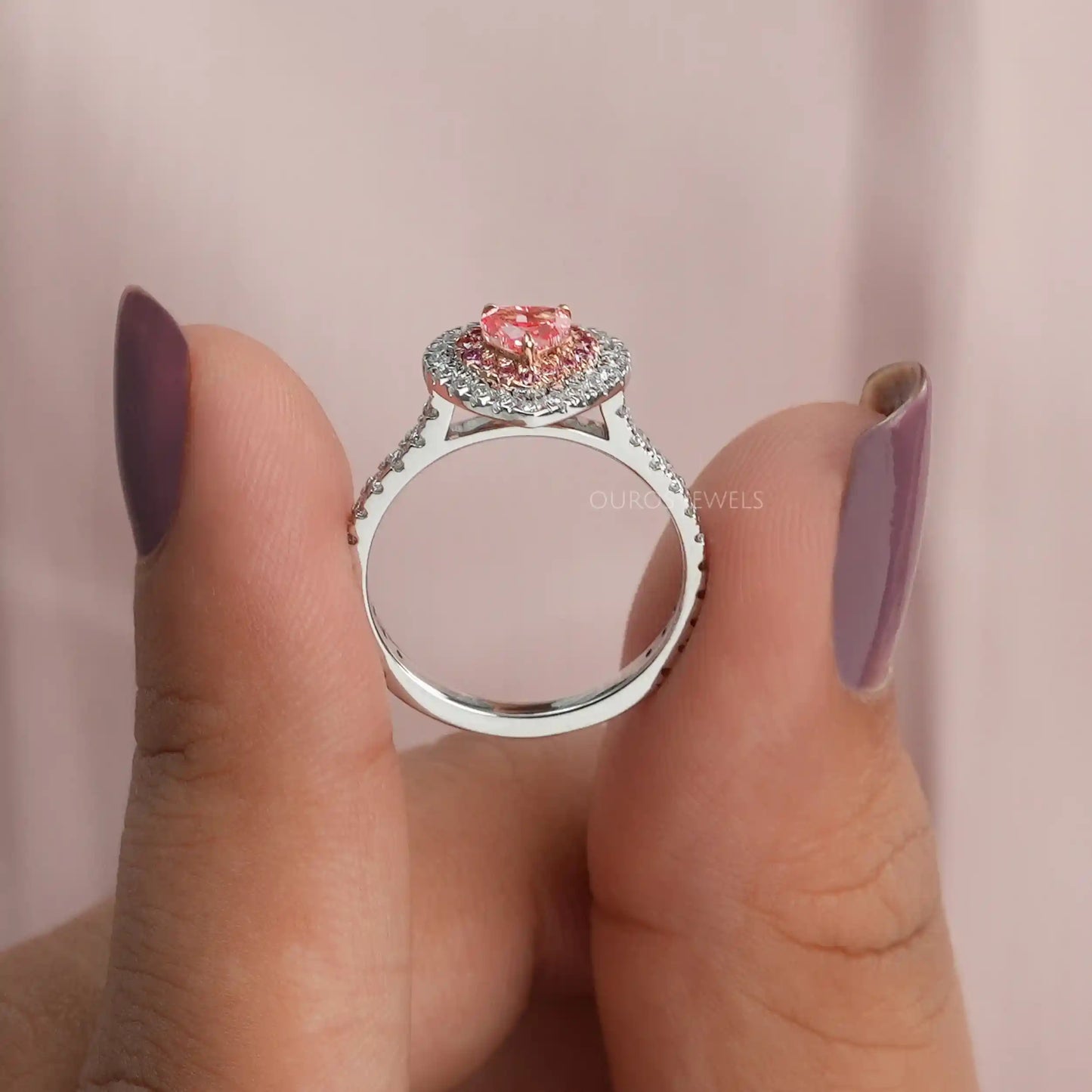 Pink Heart Double Halo Ring