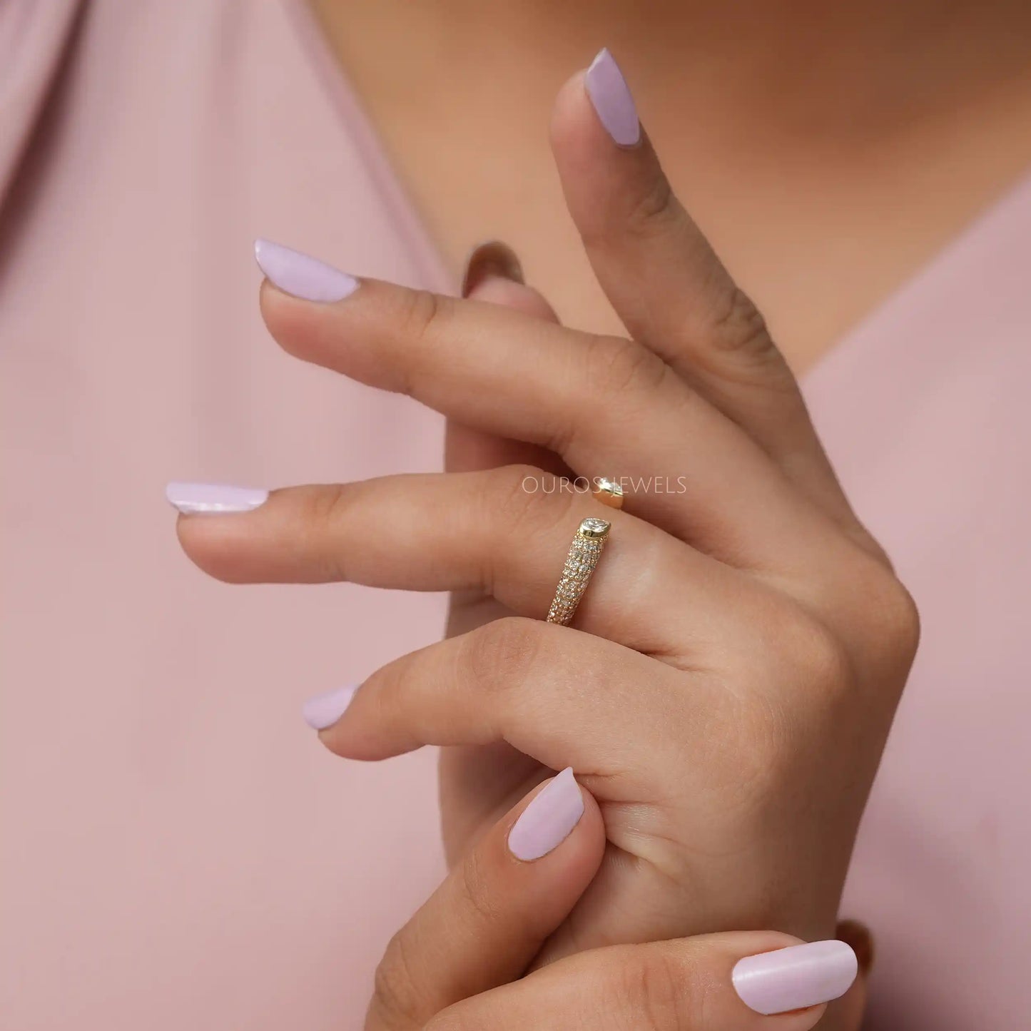 Pear & Round Diamond Open Cuff Ring