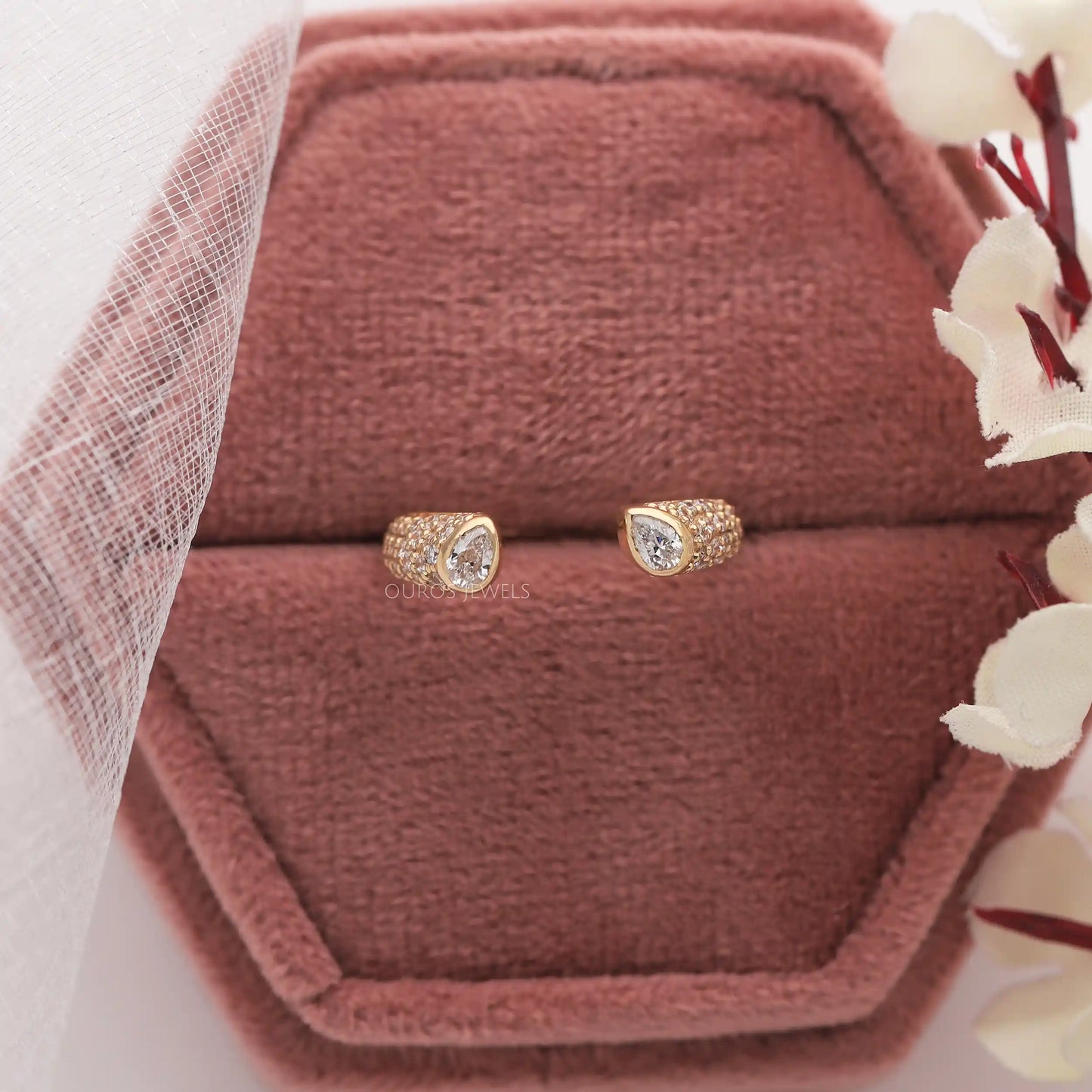 Pear & Round Diamond Open Cuff Ring