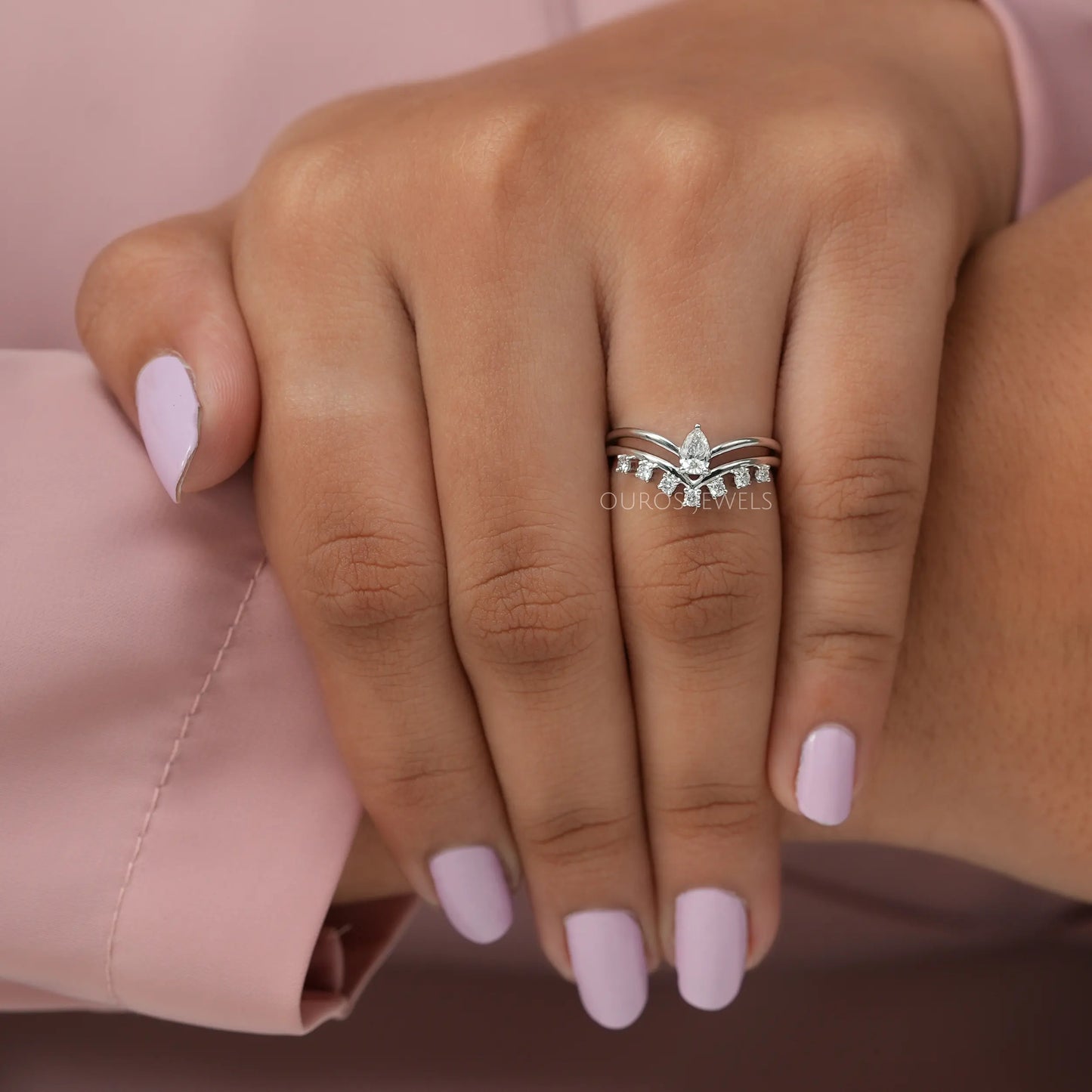 Pear Cut Lab Diamond Curved Ring