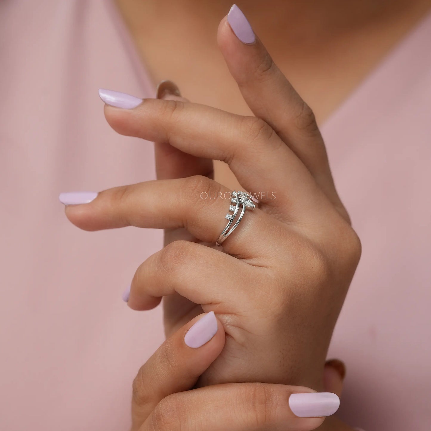 Pear Cut Lab Diamond Curved Ring