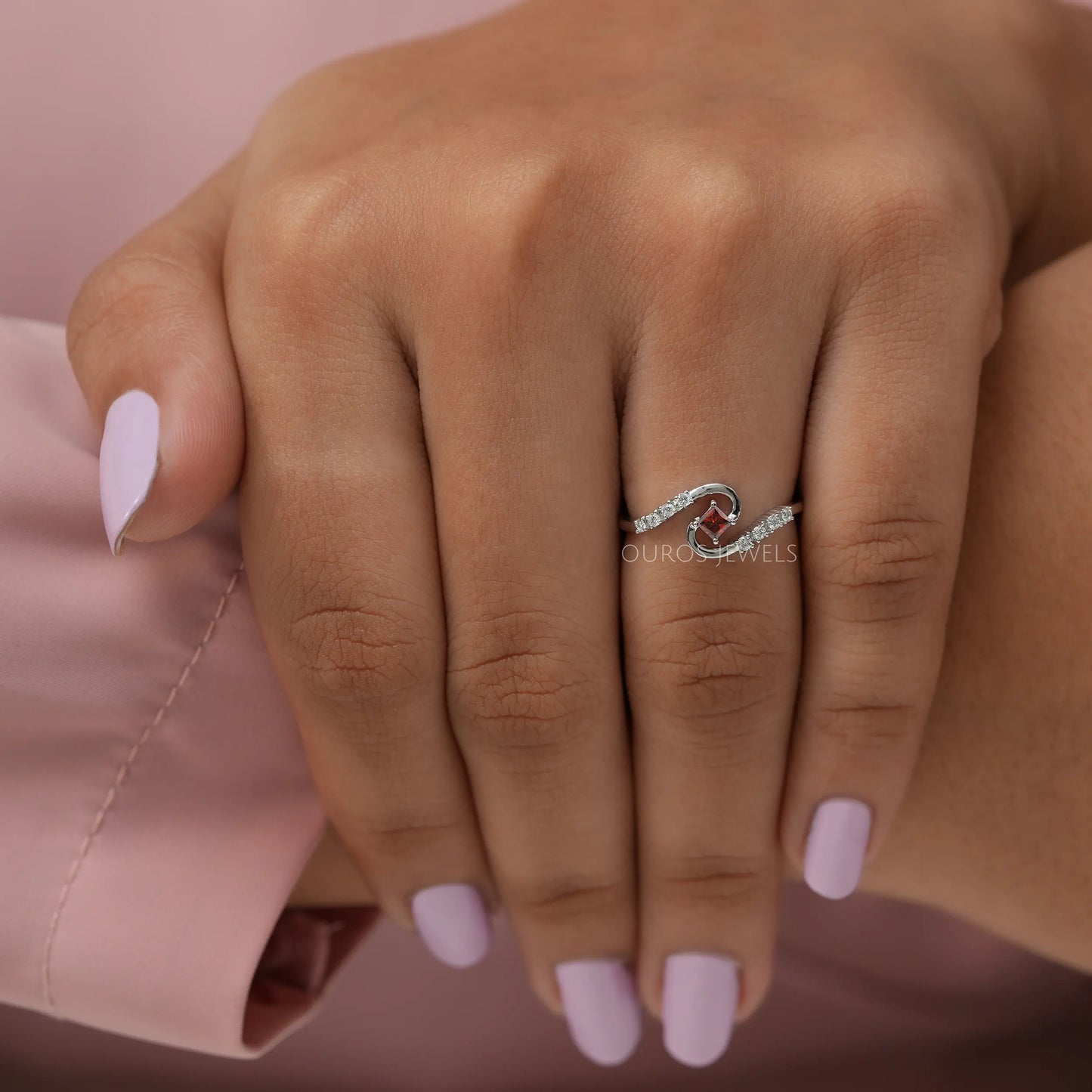 Red Princess Lab Diamond Bypass Ring