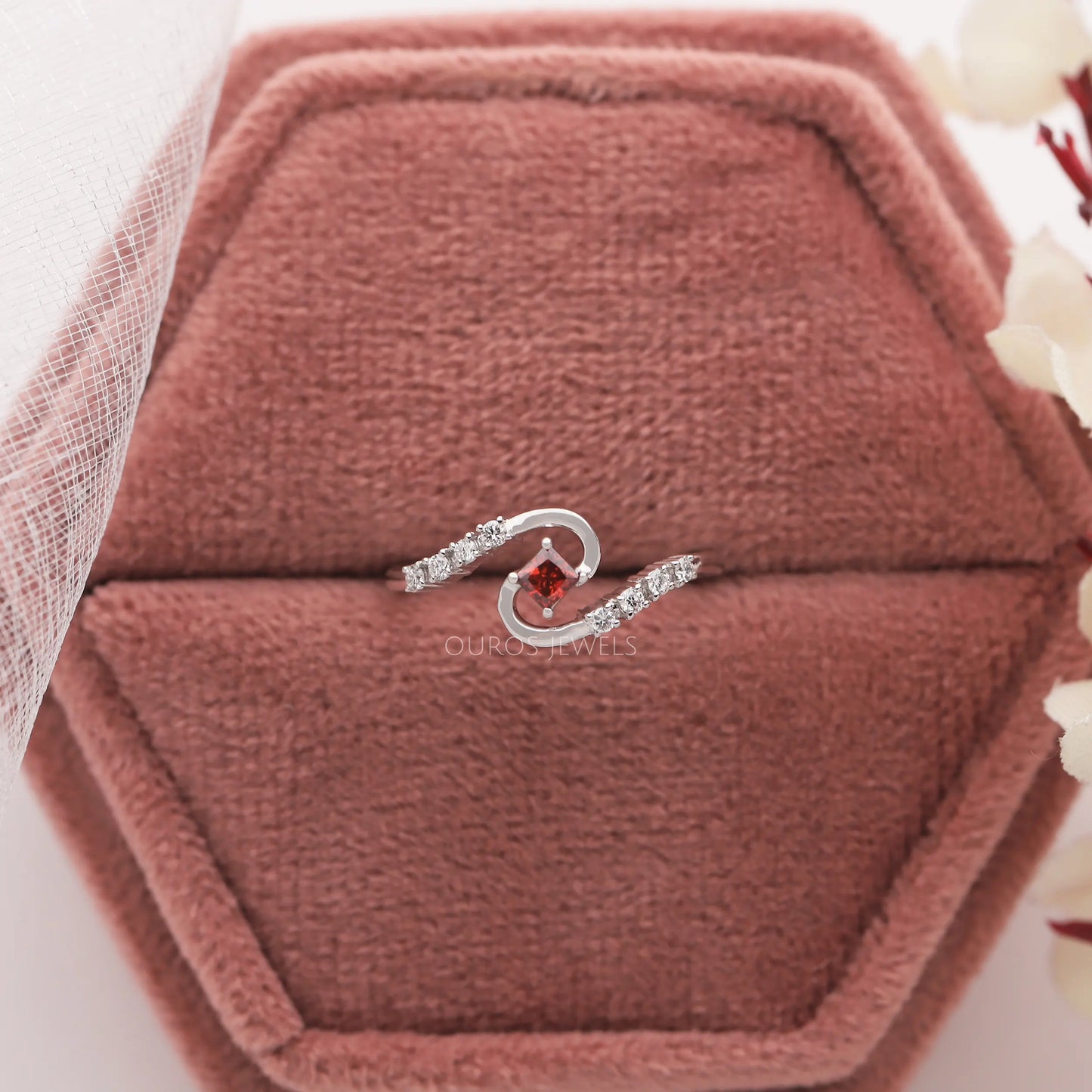 Red Princess Lab Diamond Bypass Ring