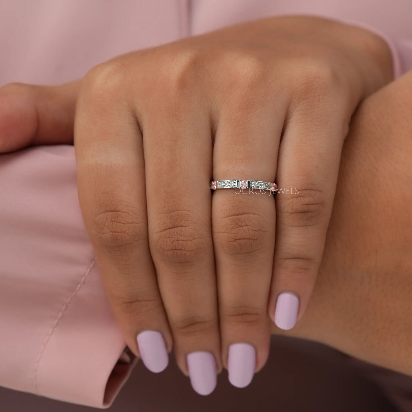 Pink Round Cut Half Eternity Band