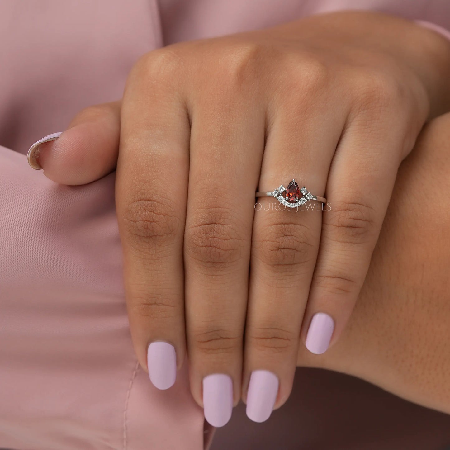Red Pear Cut Lab Diamond Cluster Ring