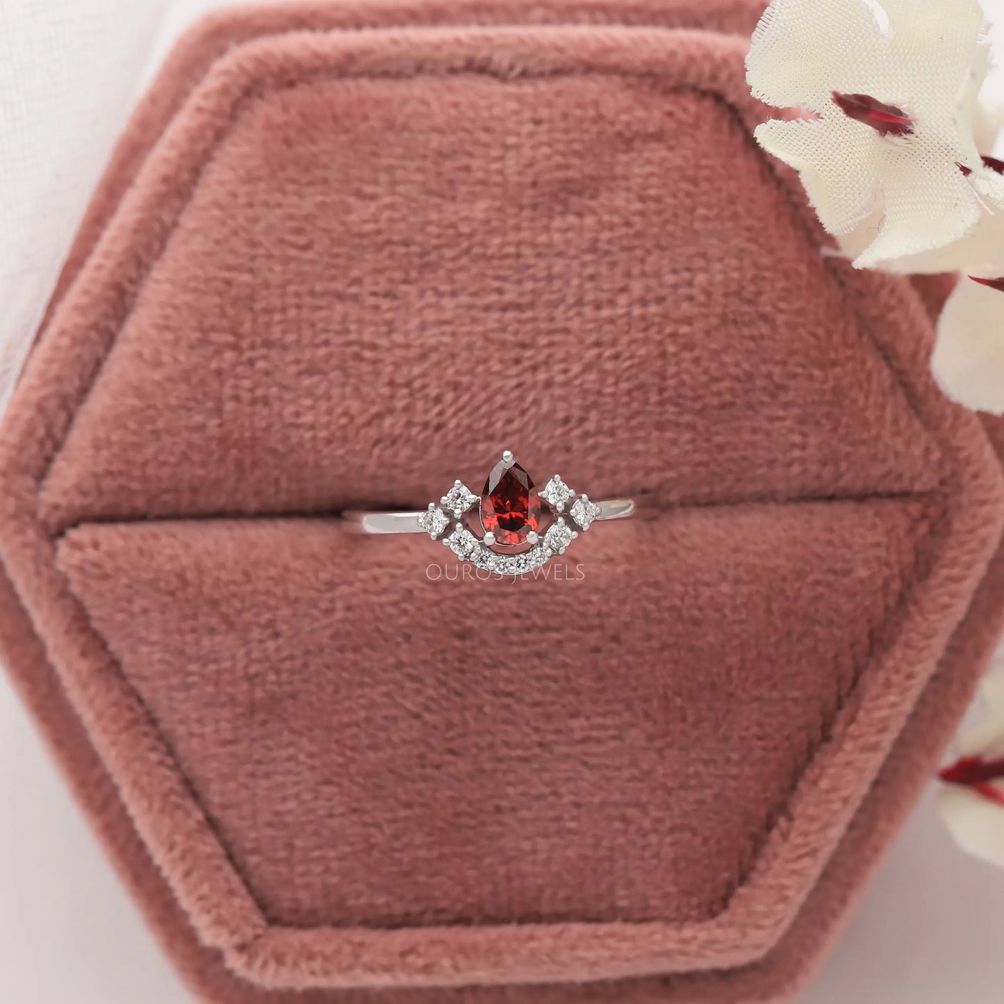 Red Pear Cut Lab Diamond Cluster Ring