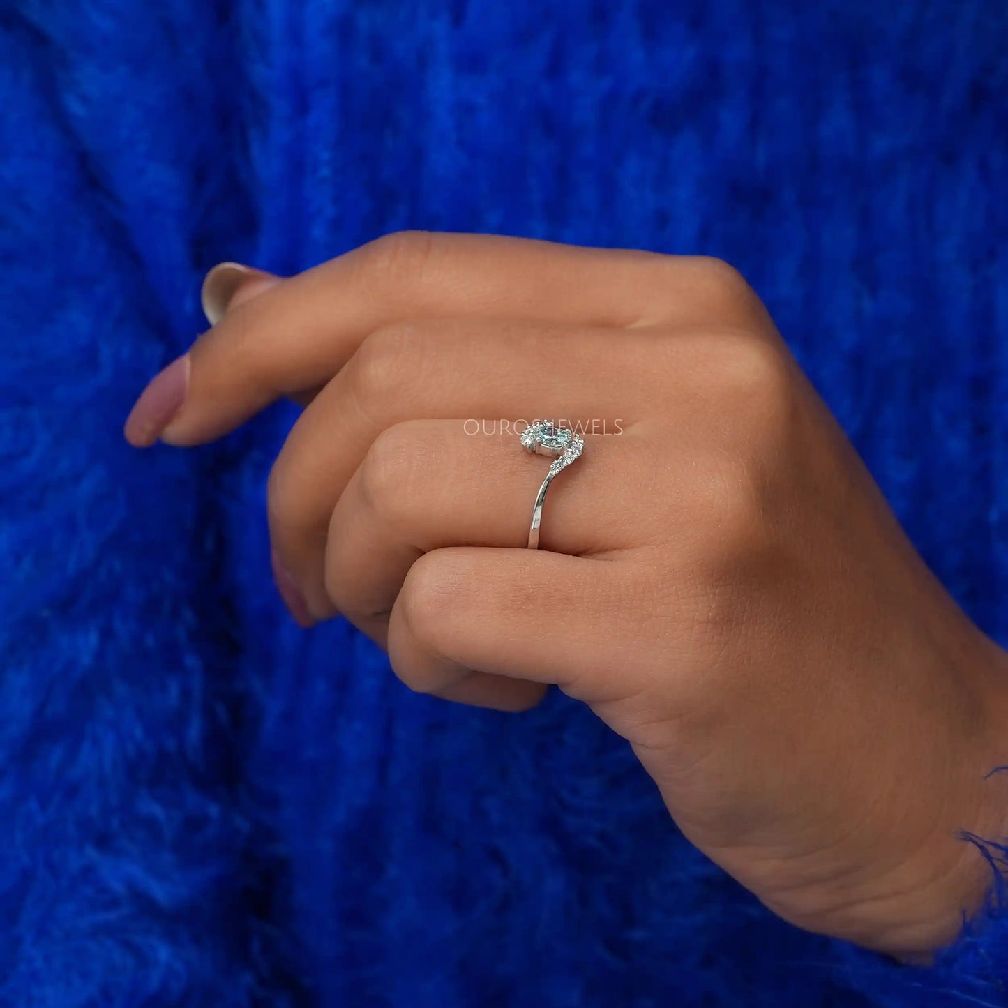 Green Oval Diamond Bypass Ring