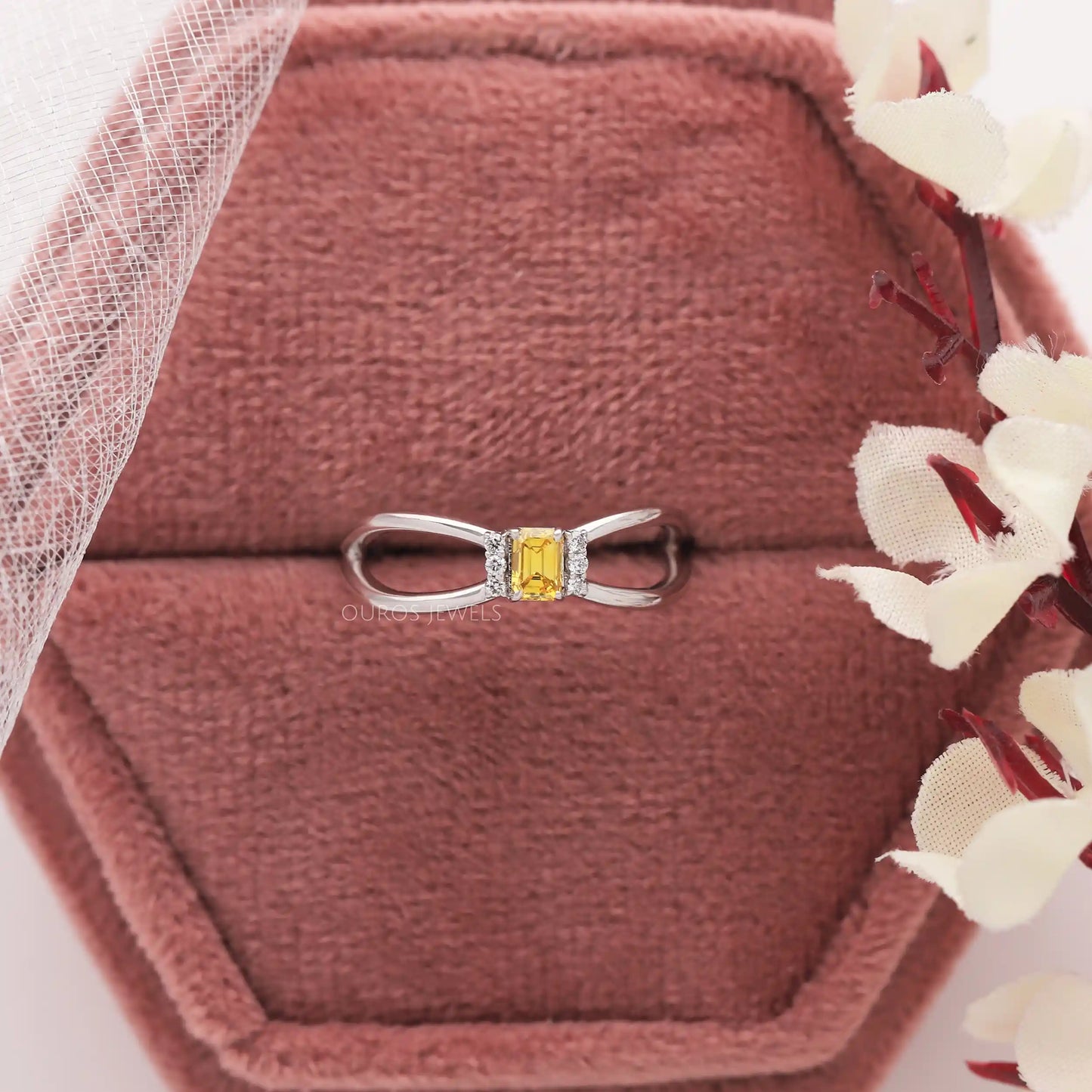 Yellow Emerald Diamond Cluster Ring