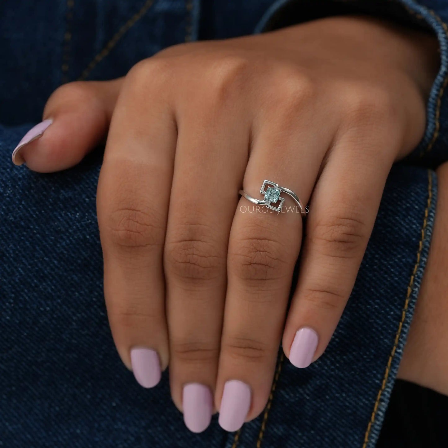 Green Asscher Lab-Diamond Solitaire Ring