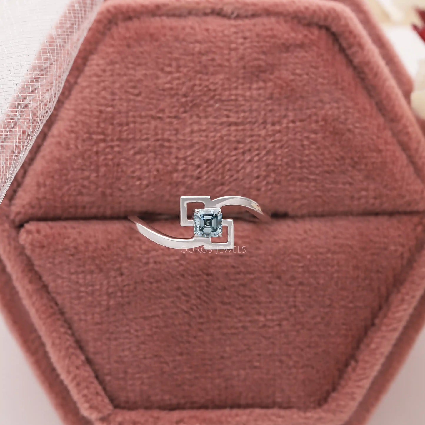 Green Asscher Lab-Diamond Solitaire Ring