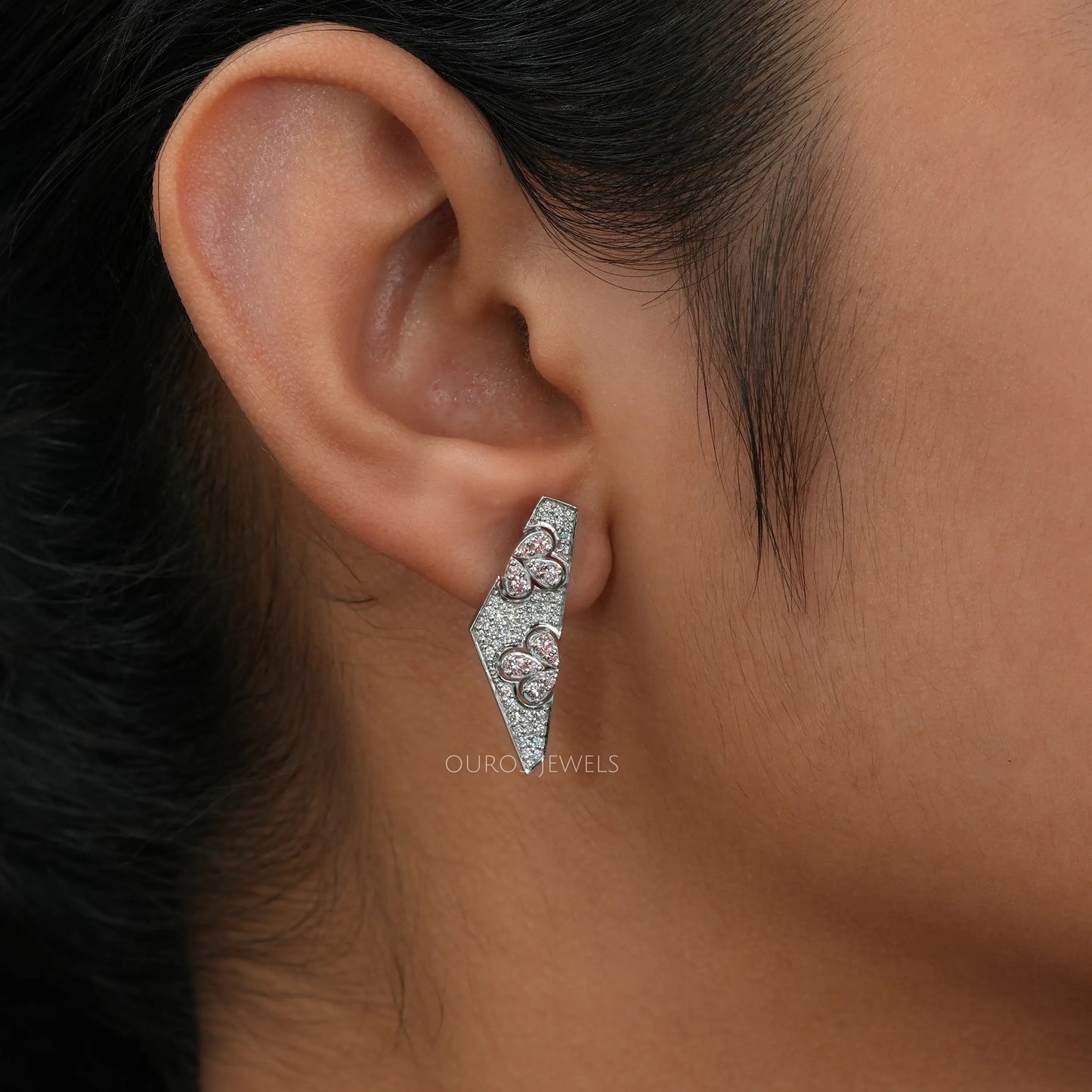 Pink Round Pave Diamond Earrings