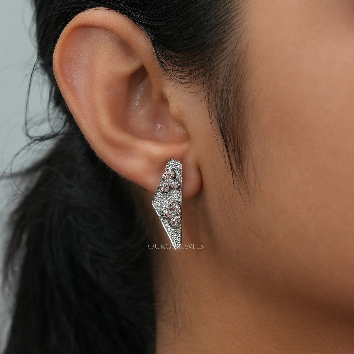 Pink Round Pave Diamond Earrings