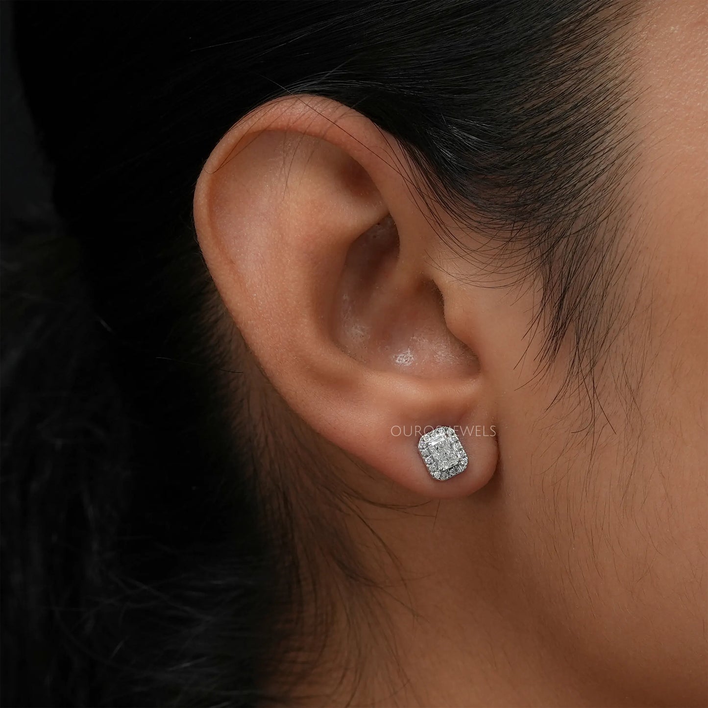 Radiant Cut Diamond Halo Earrings
