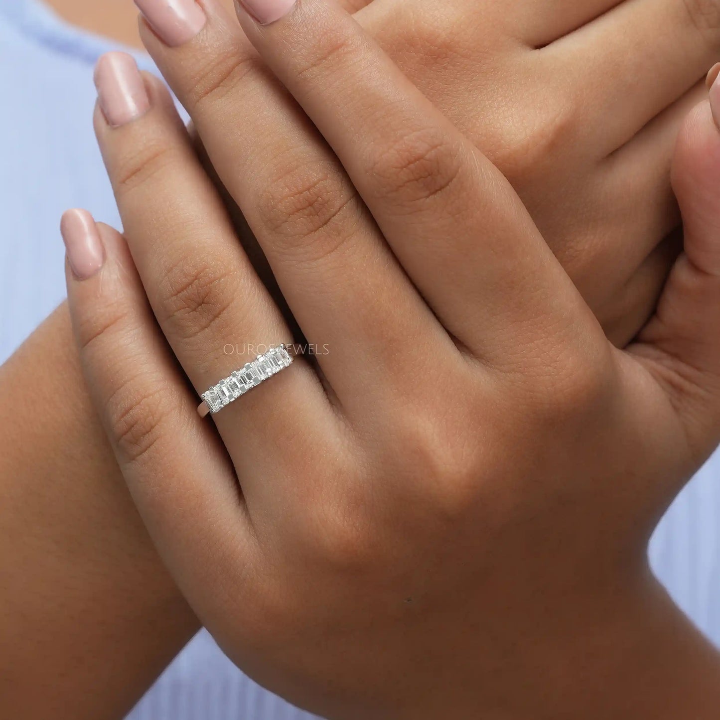 Emerald Diamond Half Eternity Band