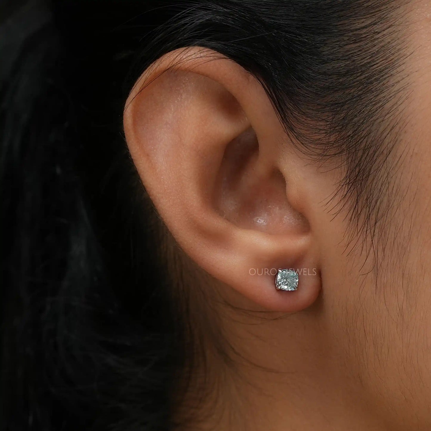 Green Cushion Lab-Diamond Stud Earrings