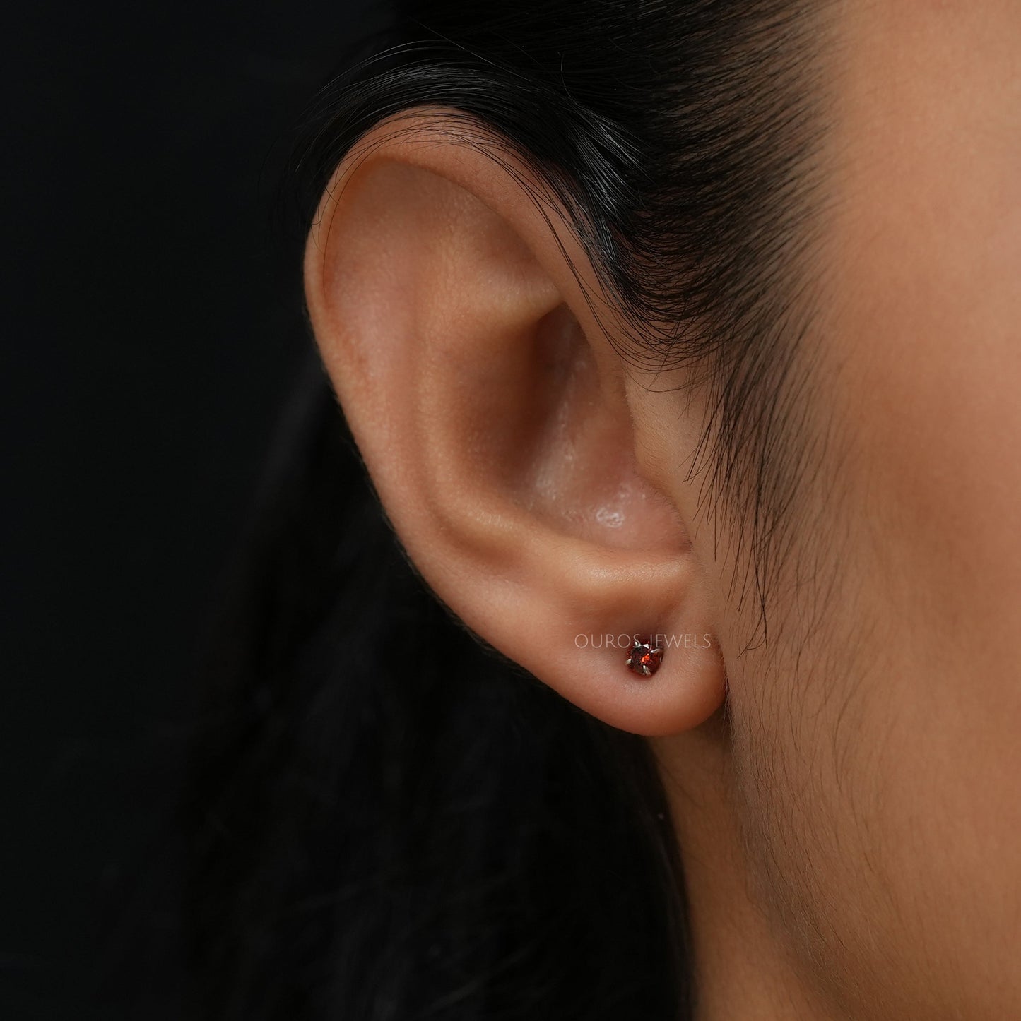 Red Round Diamond Stud Earrings