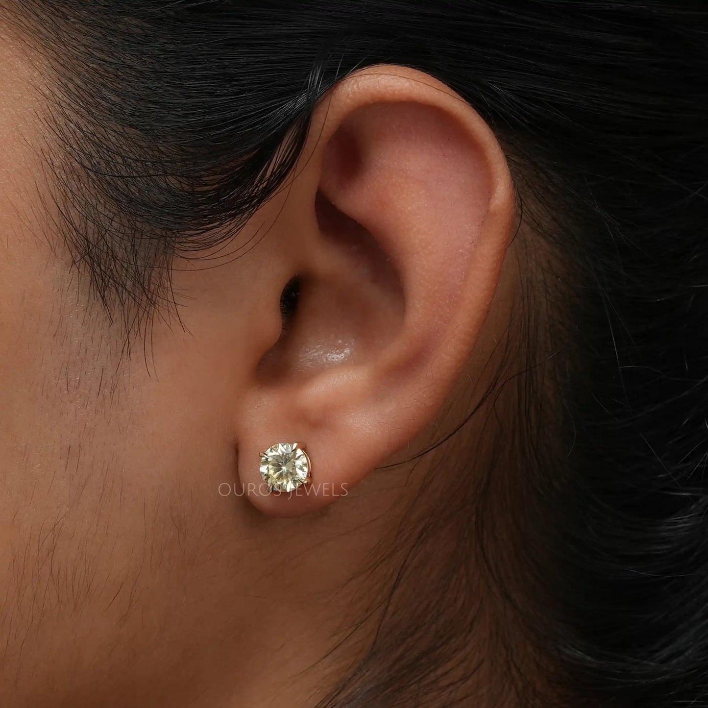 Yellow Round Cut Lab Diamond Stud Earrings
