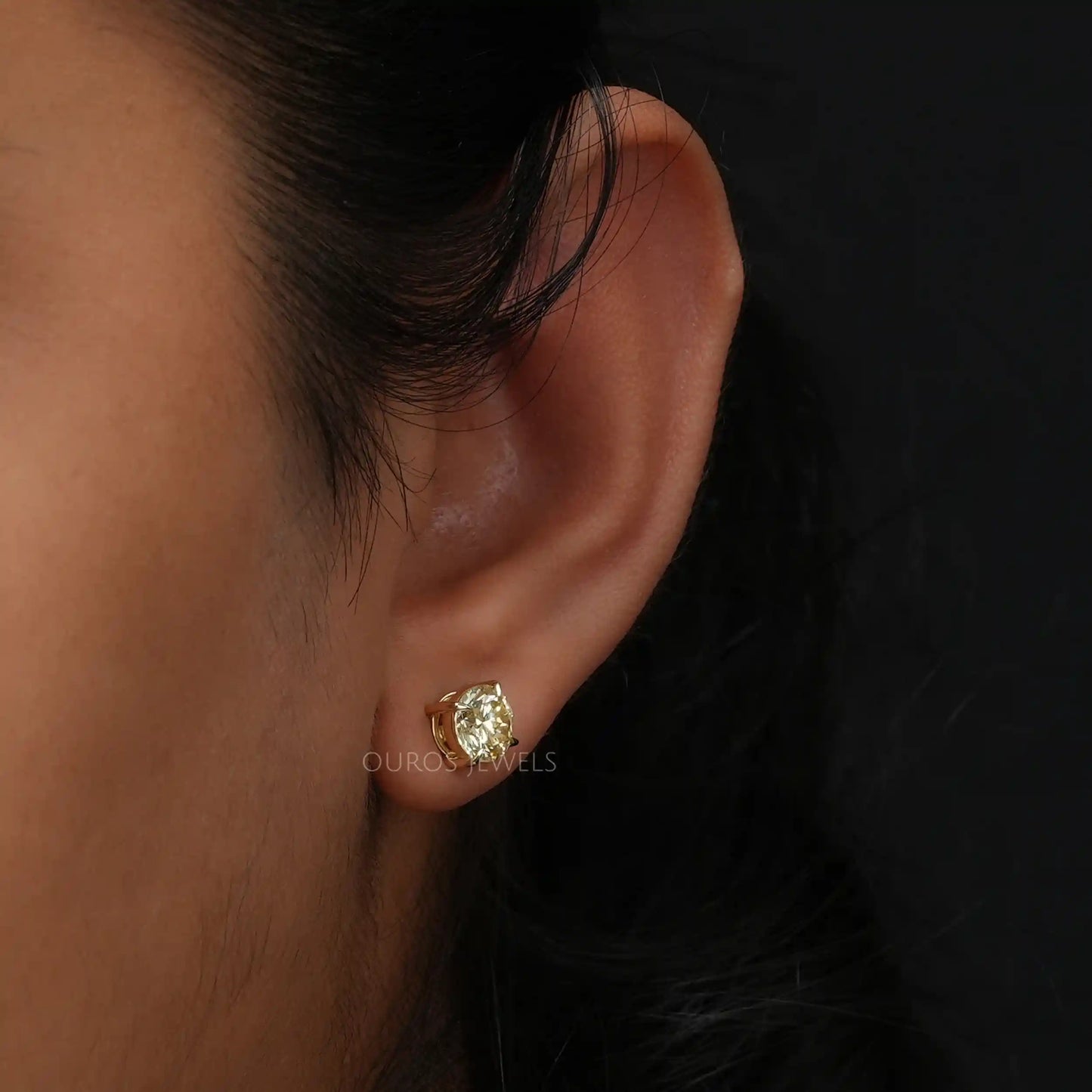 Yellow Round Cut Lab Diamond Stud Earrings