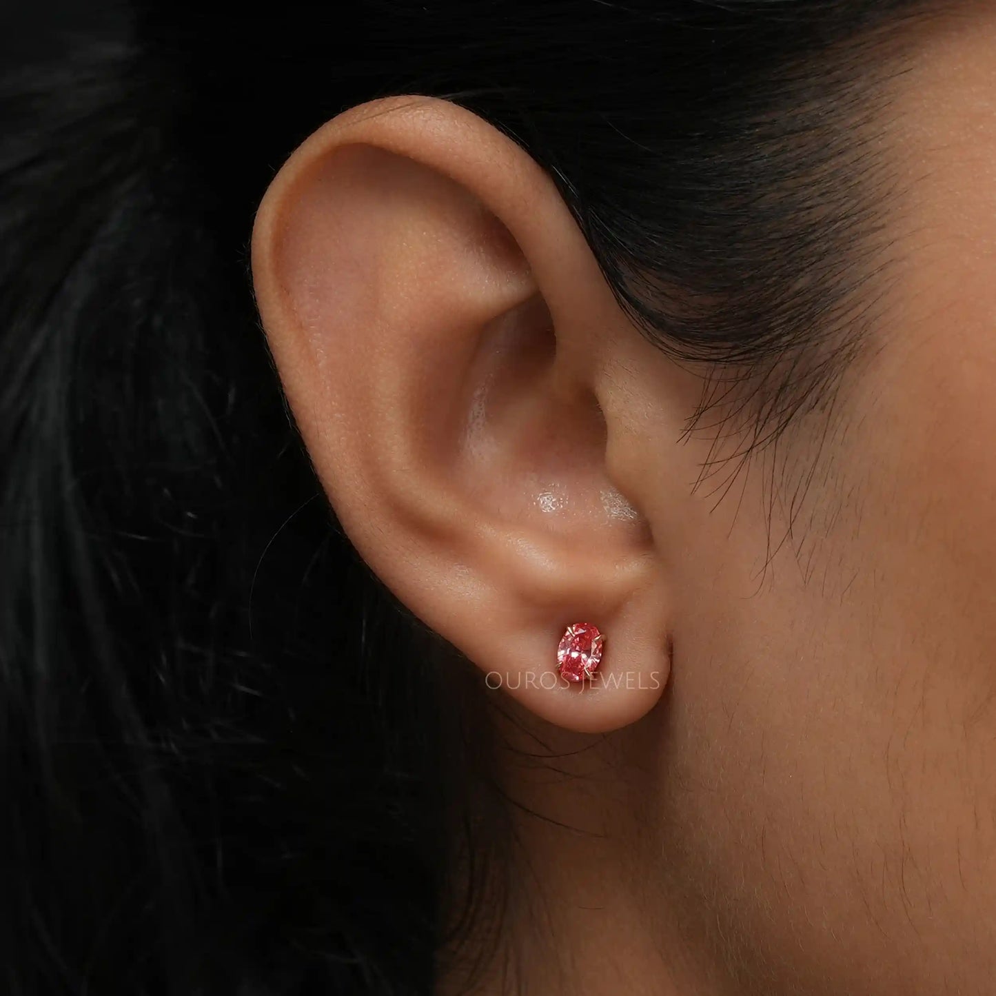 Pink Oval Cut Stud Earrings