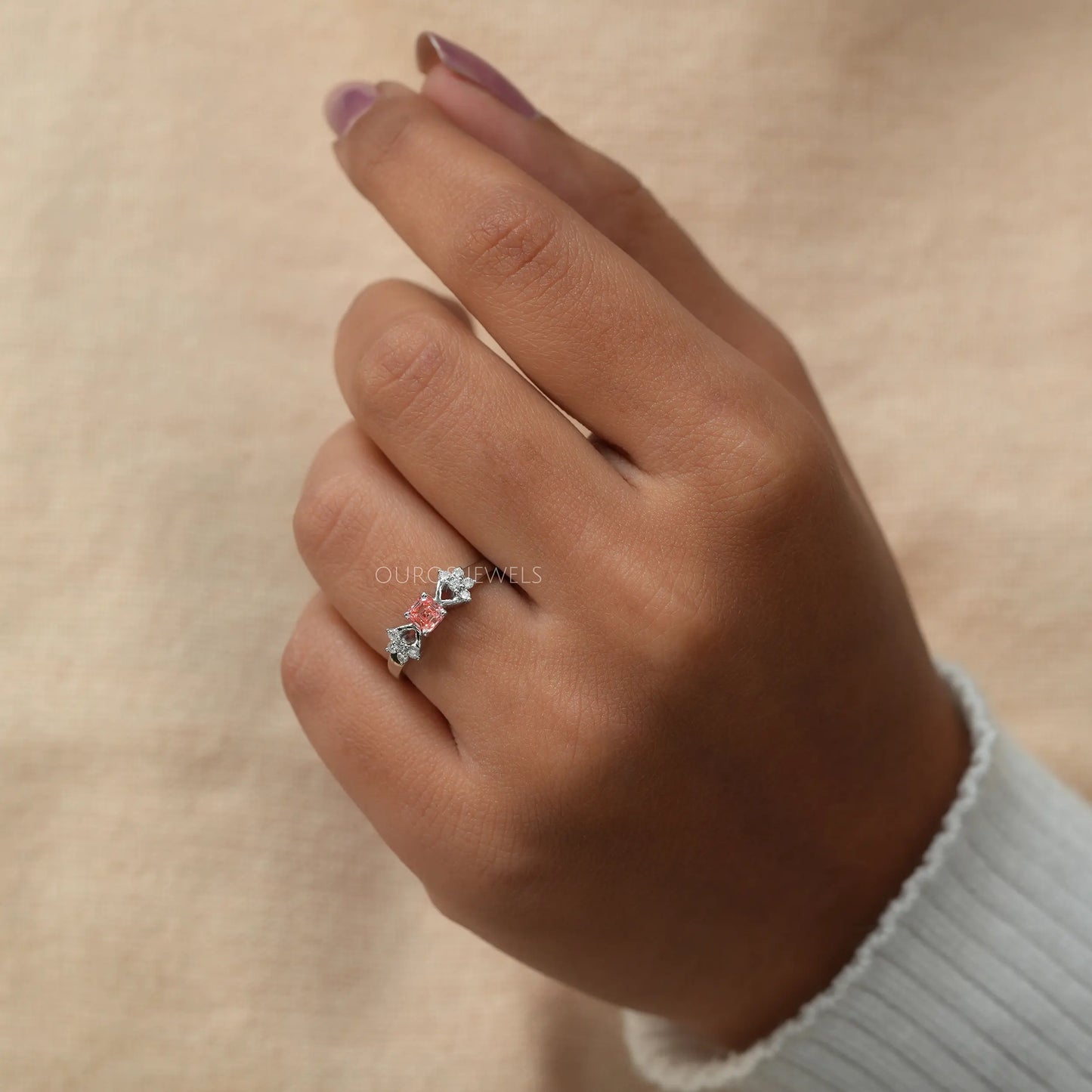 Pink Asscher Cut Cluster Diamond Ring