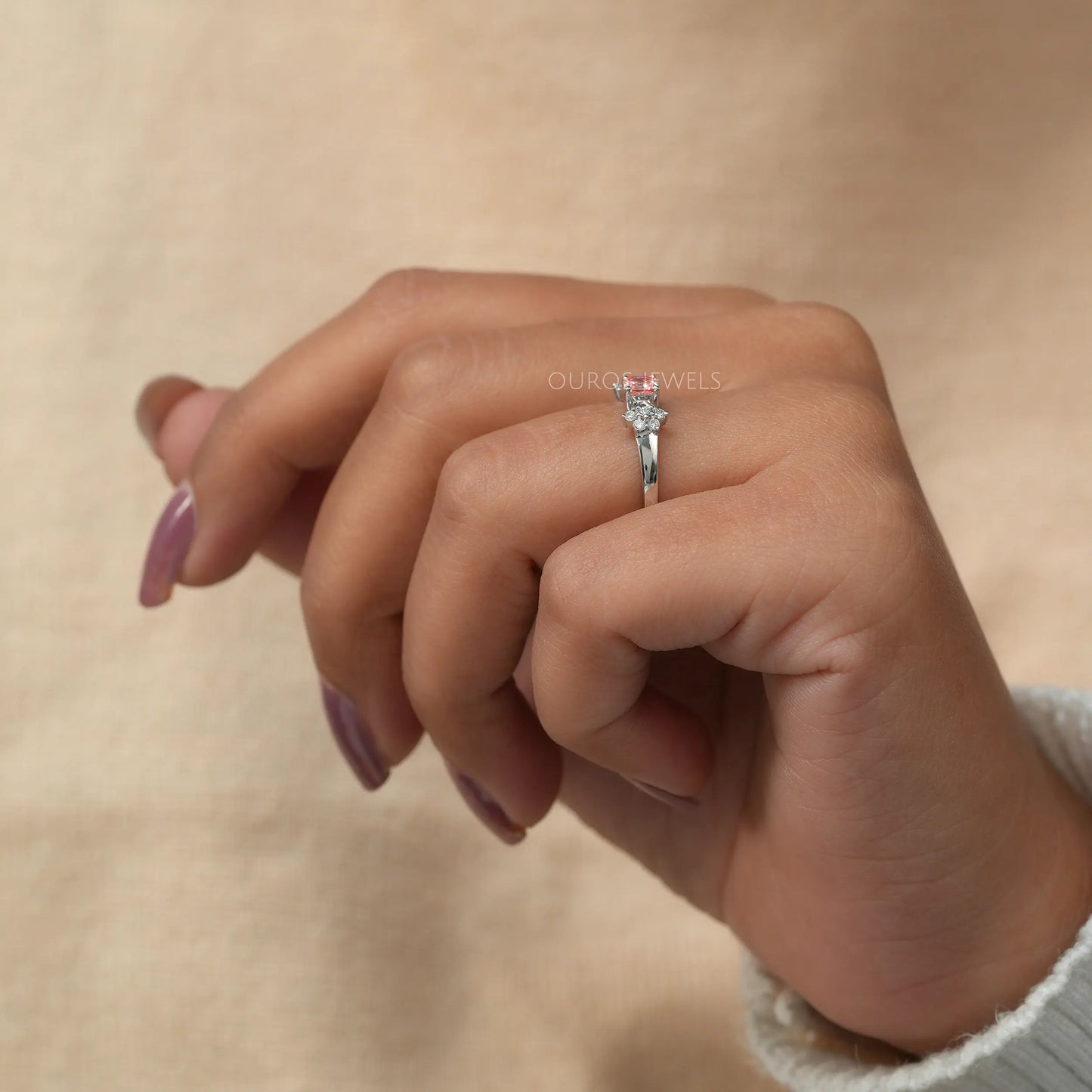 Pink Asscher Cut Cluster Diamond Ring