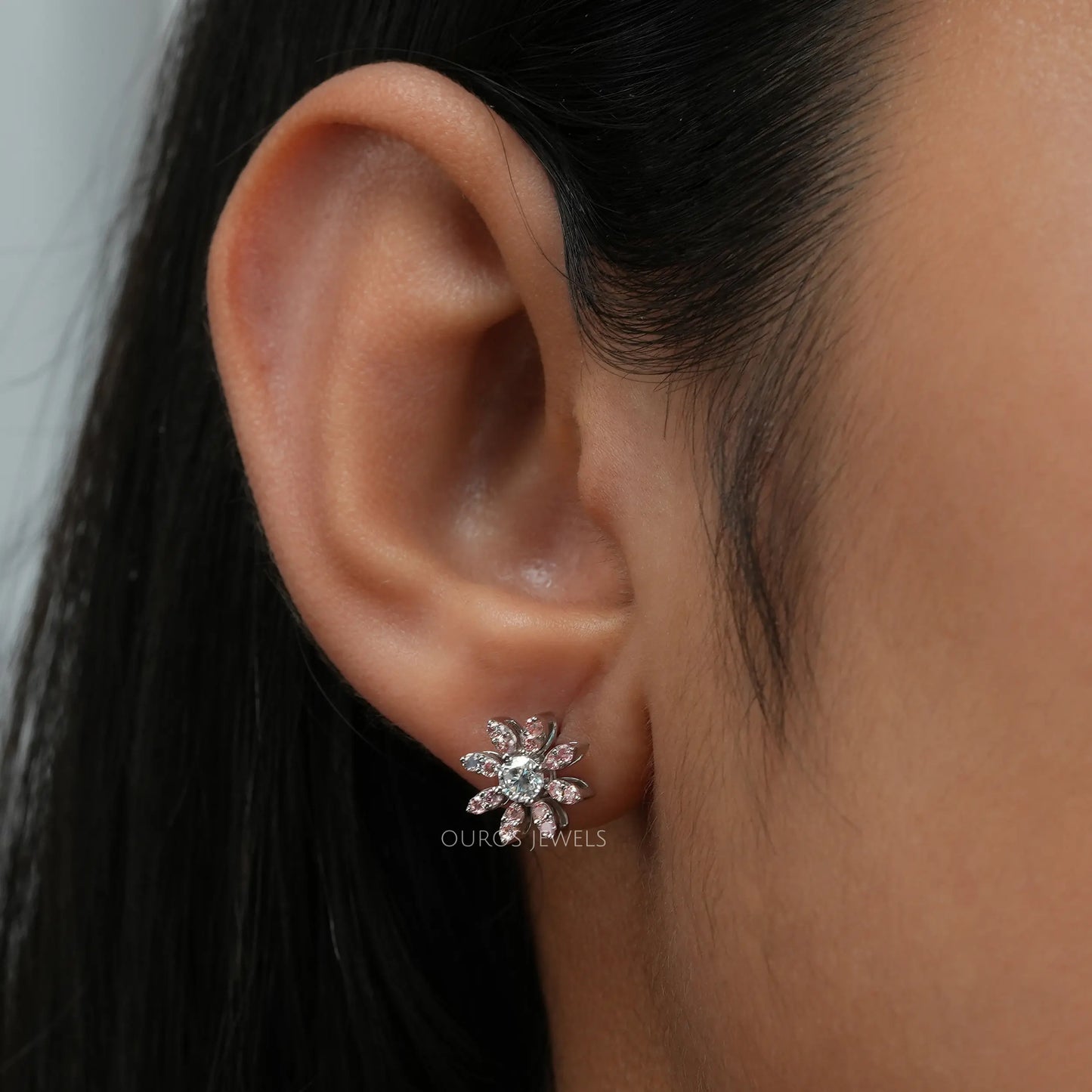 Pink Round Cut Floral Earring