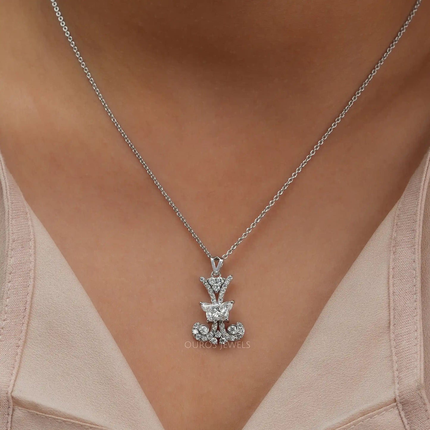 Butterfly Cut Diamond Cluster Necklace