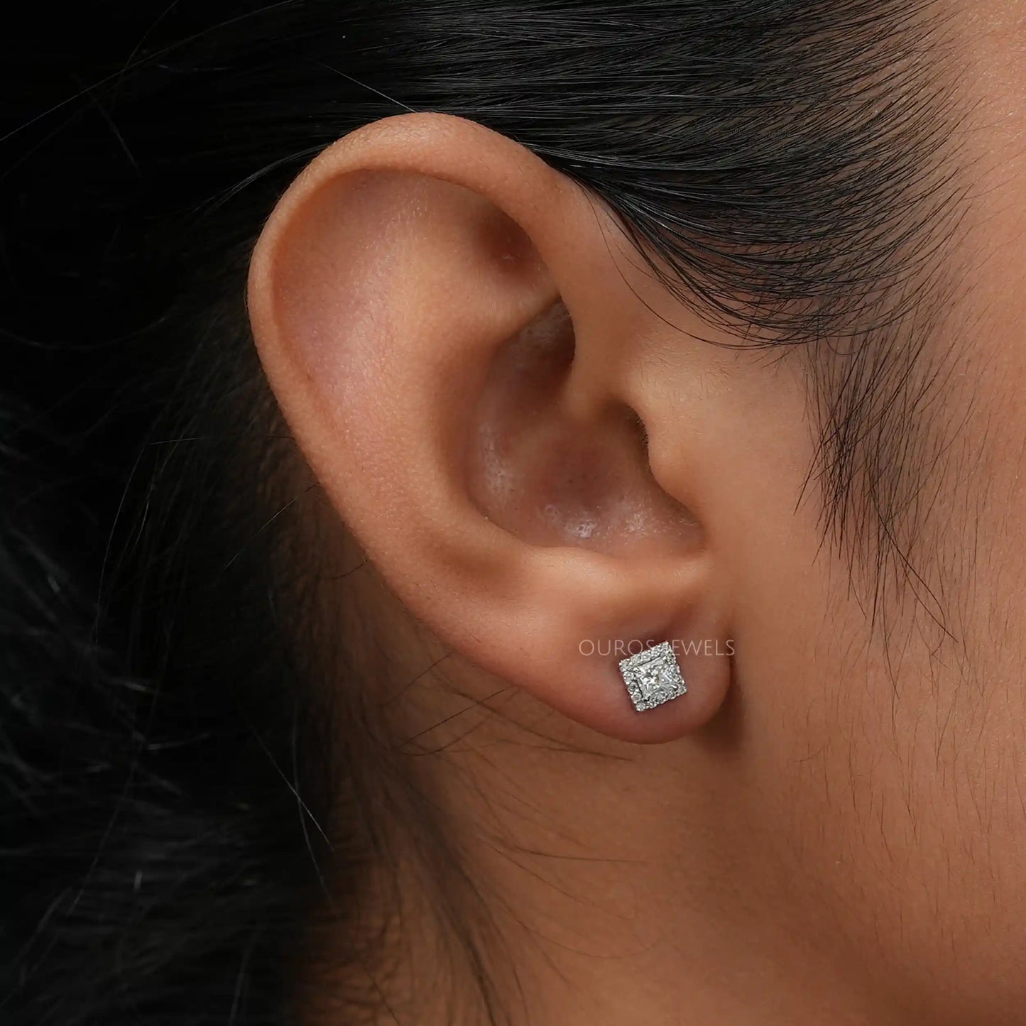 Princess Diamond Halo Earrings