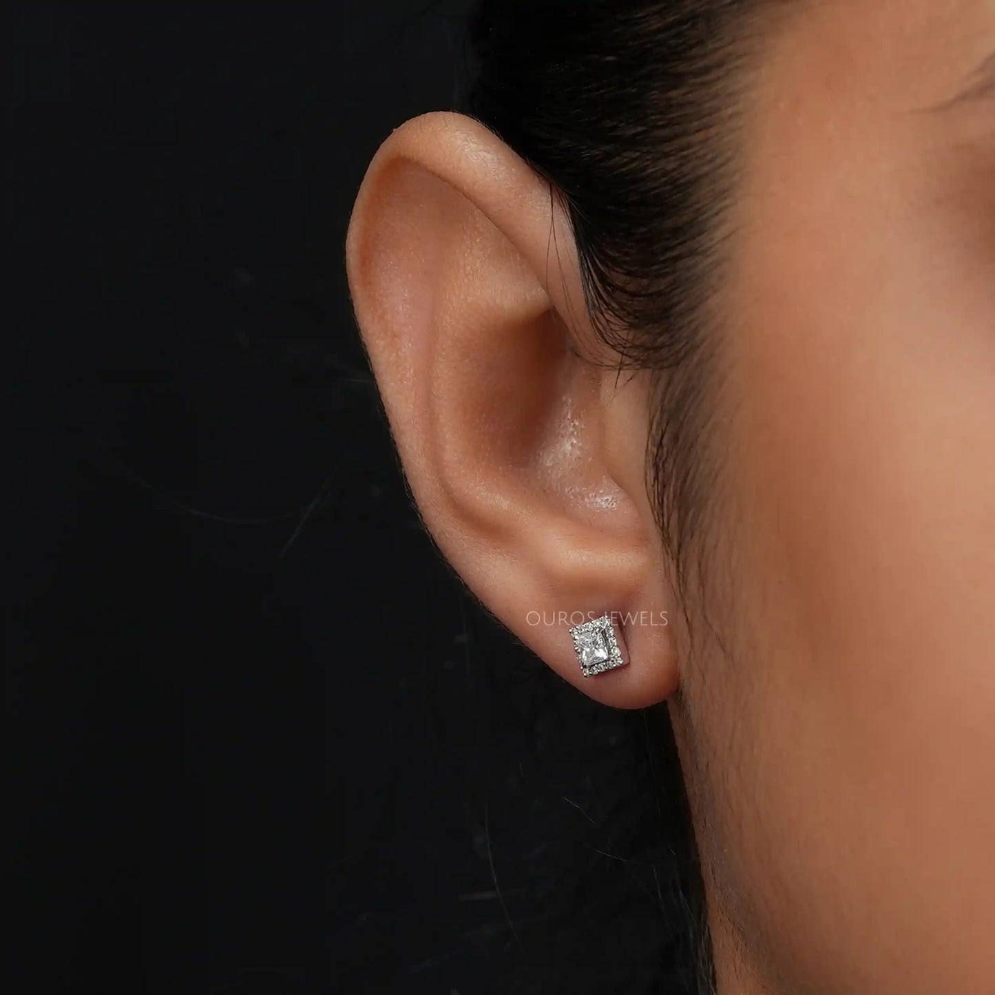 Princess Diamond Halo Earrings