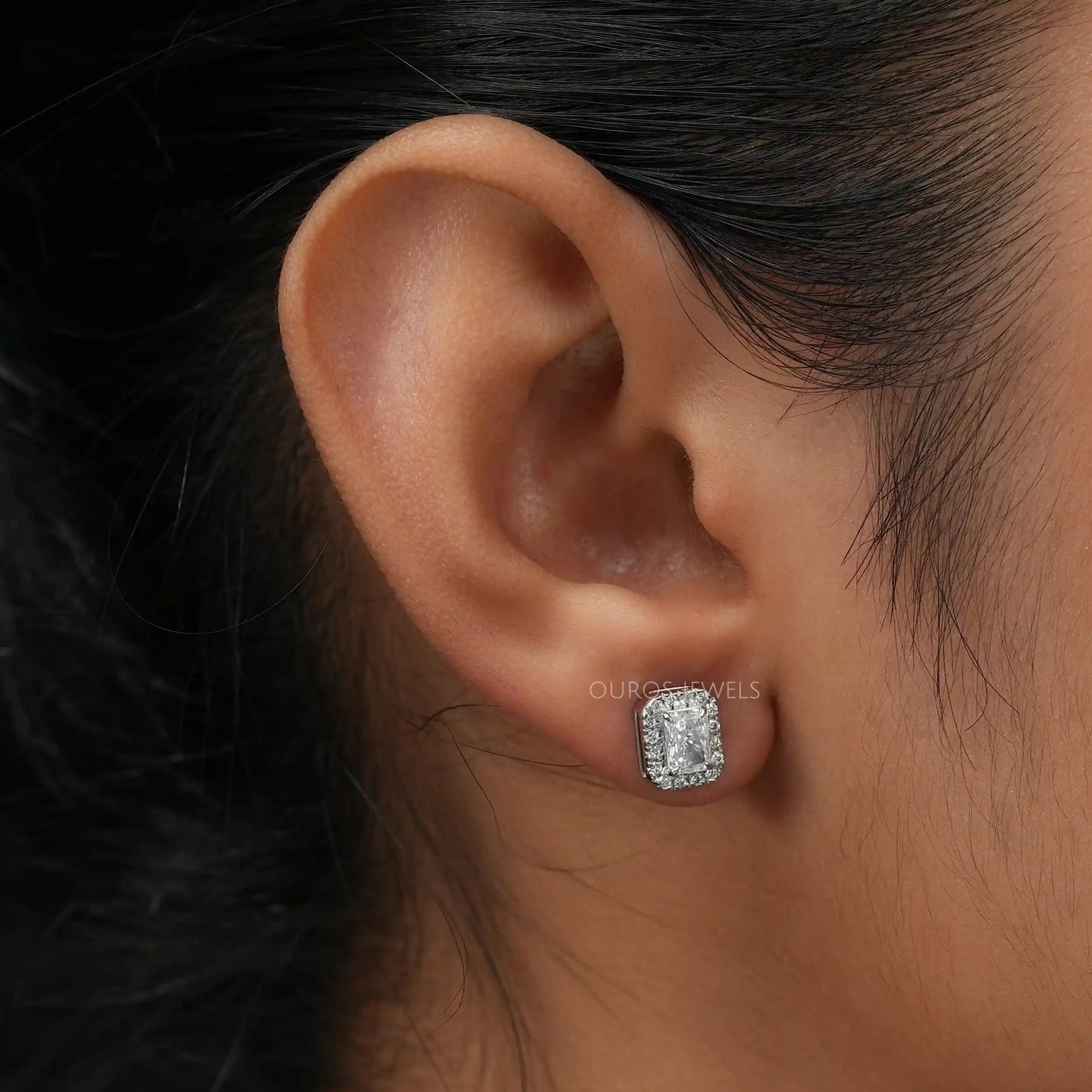Radiant Cut Diamond Halo Earrings