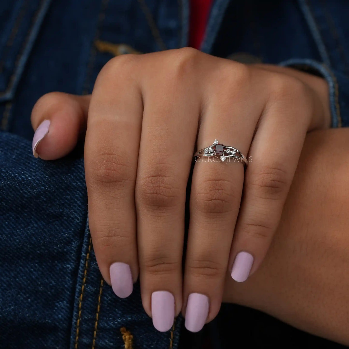 Red Cushion Lab-Diamond Ring