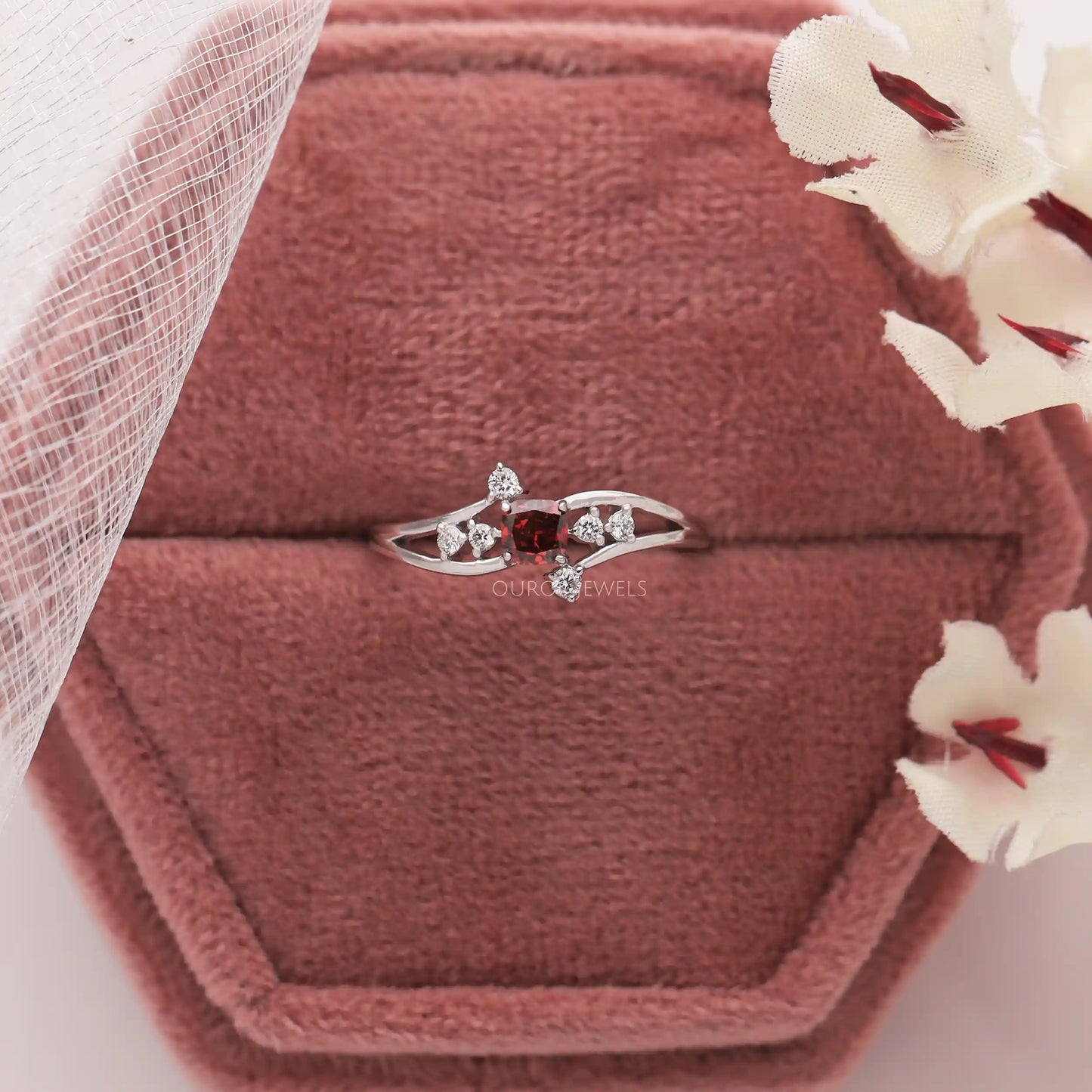 Red Cushion Lab-Diamond Ring