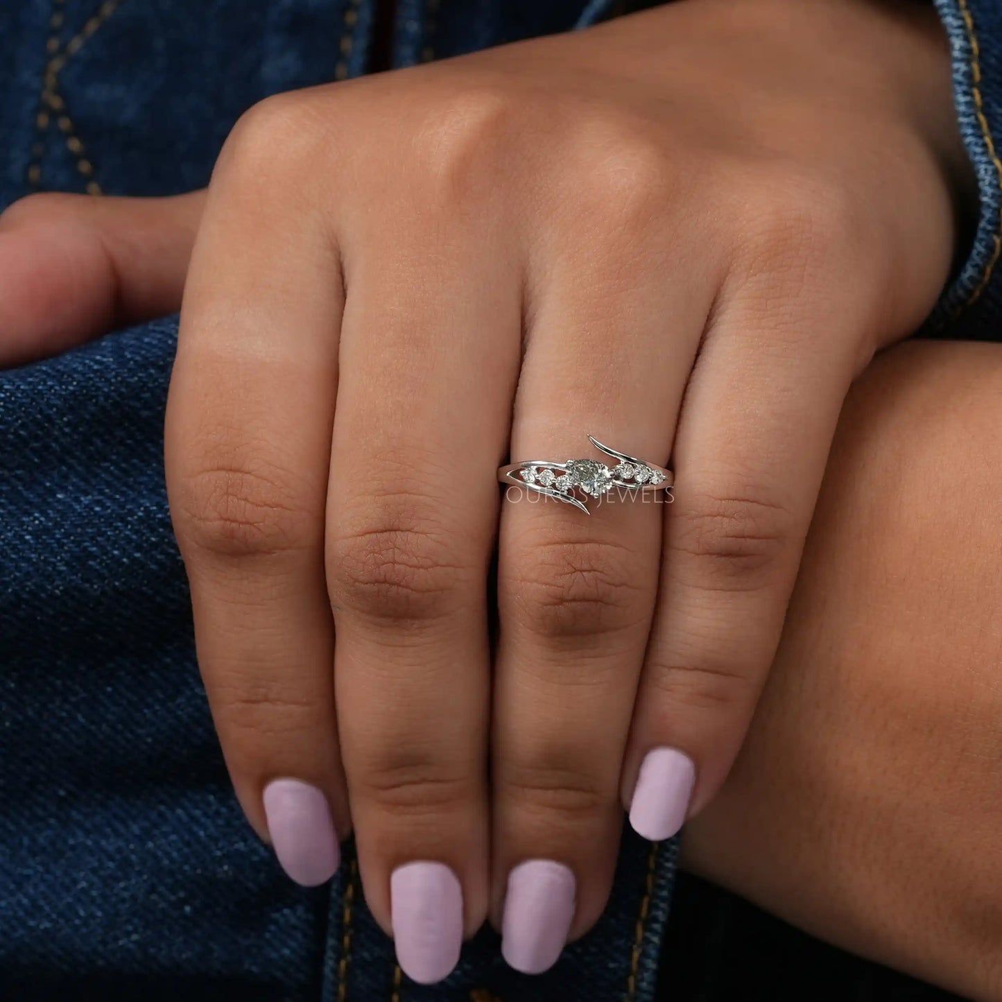 Olive Pear Cut Diamond Bypass Ring