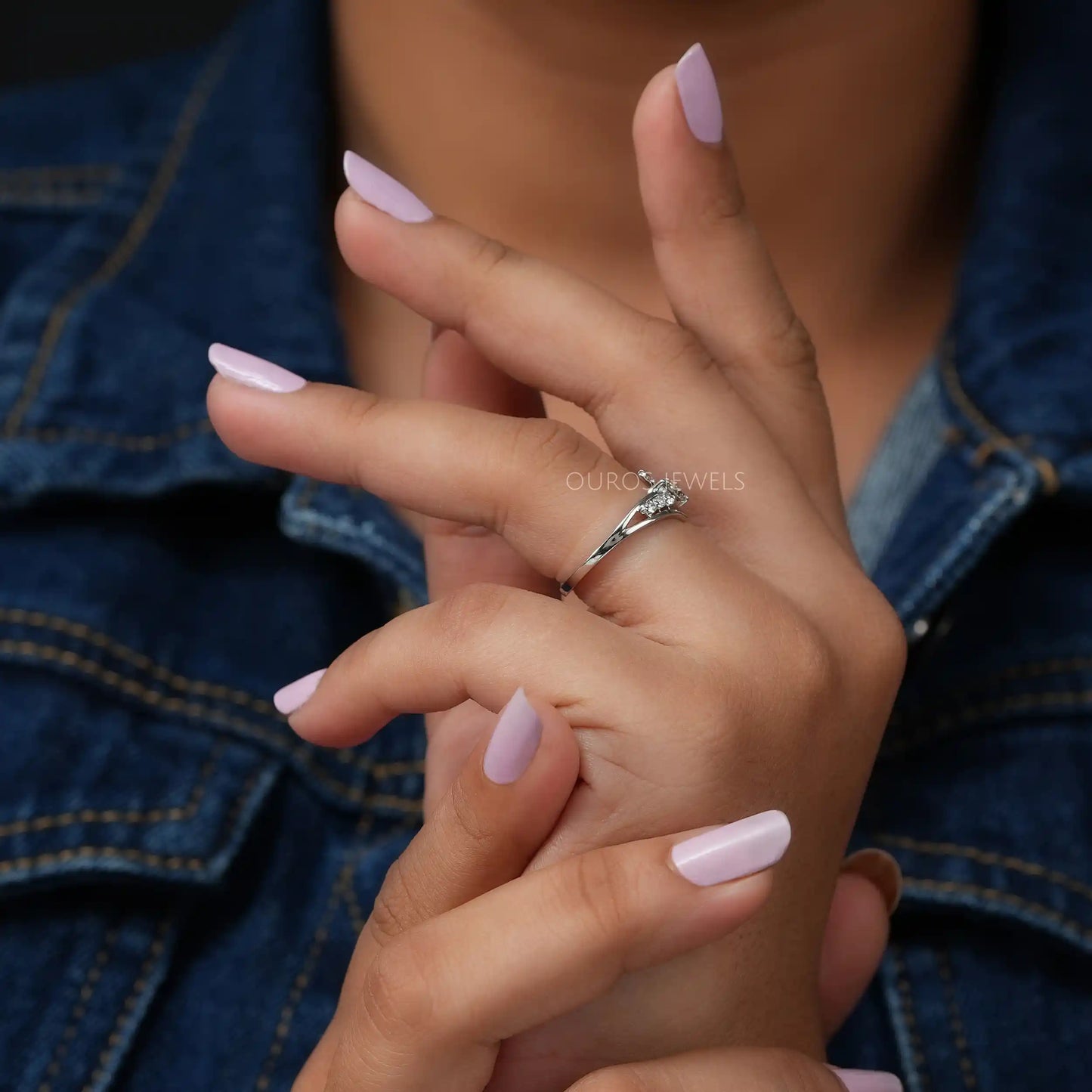 Olive Pear Cut Diamond Bypass Ring