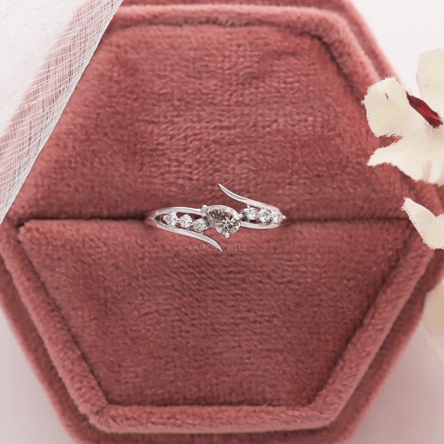 Olive Pear Cut Diamond Bypass Ring