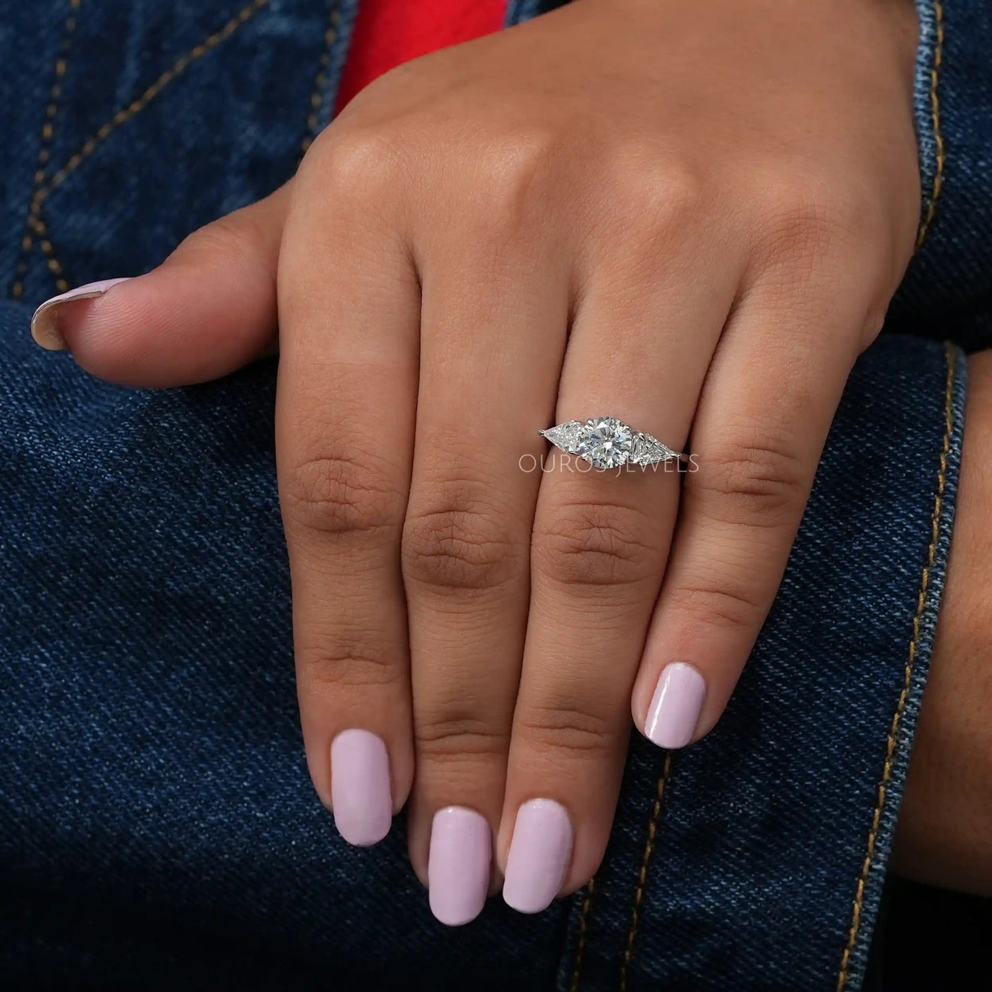 Round & Shield Cut Diamond 3 Stone Ring